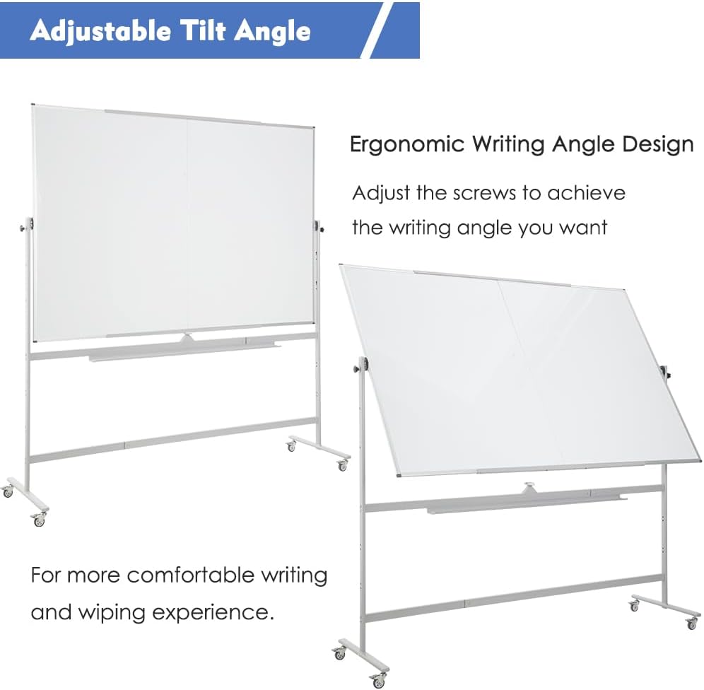 FORTUNO Large Magnetic Mobile Whiteboard 72"x40", Rolling Double Sided Stand Whiteboard on Wheels, Reversible Adjustable Height/Angle Dry Erase Board Easel White Board for Office Classroom