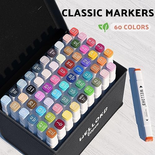 Alcohol Markers, 60 Dual Tip Permanent Art Markers for Coloring, Illustrations, and Sketching, Includes Case for Easy Storage, Alcohol, Based Ink Ideal for Book Painting and Card Making