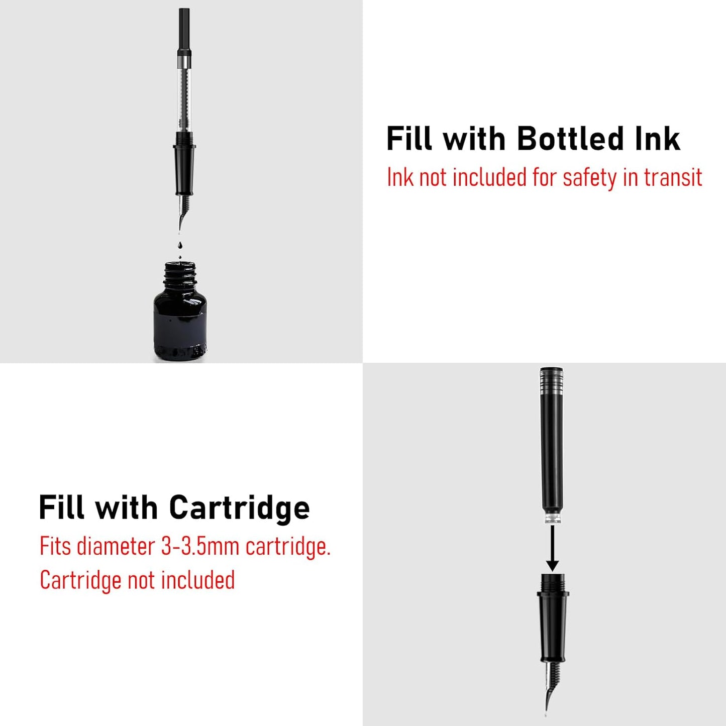 Nicpro Fountain Pen Set with Box, Classic Black Fancy Pen with Converter, 0.5mm Fine Nib Smooth Writing Calligraphy, Luxury Gift Pen