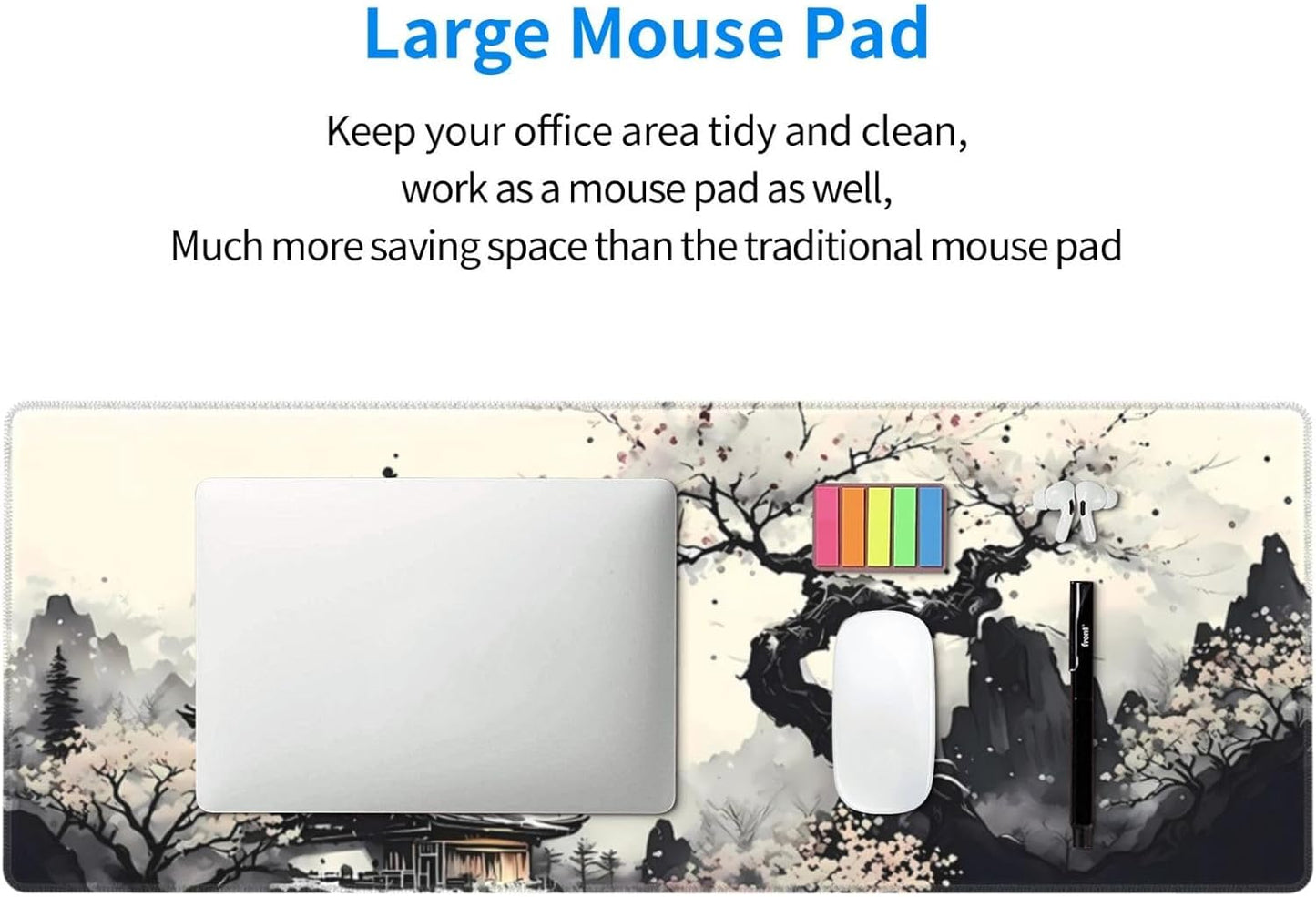 Extended Gaming Mouse Pad, Large Gaming Mouse Waterproof with Stitched Edges, Non-Slip Desktop Pad for Home and Office, Level Up Your 31.5x11.8 Inch… (wash Painting)