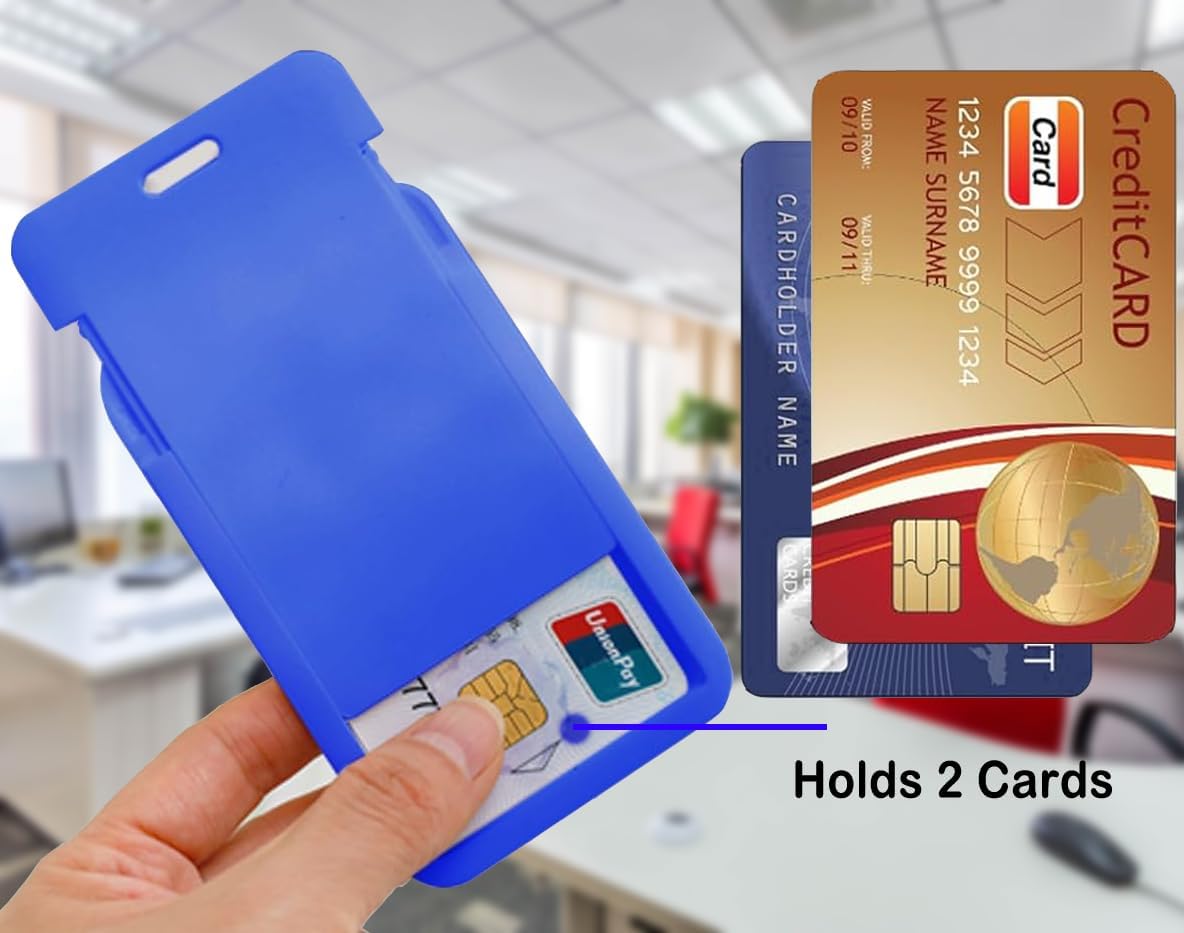 15 Pack Sliding ID Badge Holder Vertical Hard Plastic Card Case Protector Pouch,for Office School ID Credit Cards Proximity Work Badge Sleeve Key Cards Driver's Licenses (Blue)