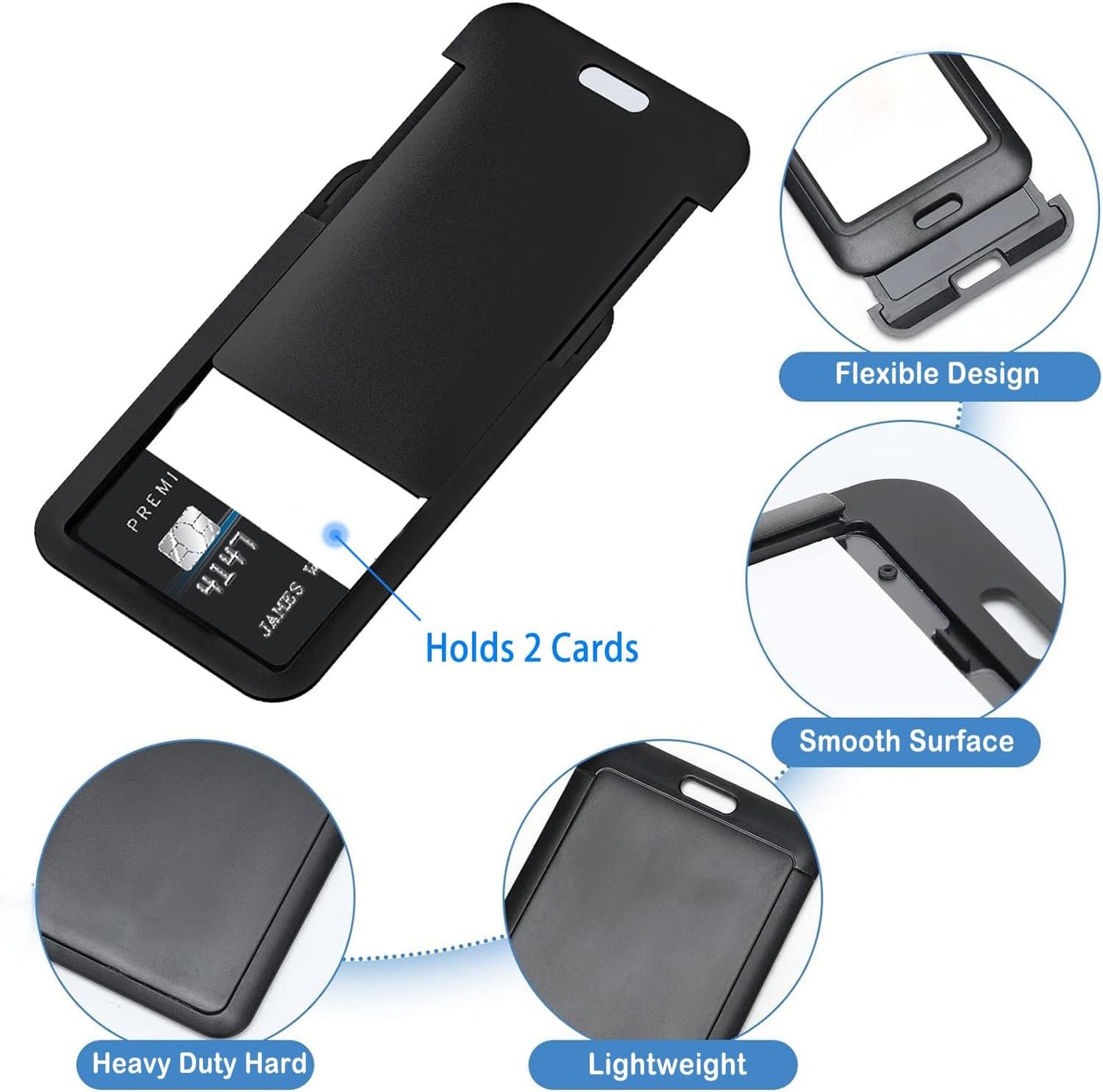 15 Pack Sliding ID Badge Holder Vertical Hard Plastic Card Case Protector Pouch,for Office School ID Credit Cards Proximity Work Badge Sleeve Key Cards Driver's Licenses (Black)