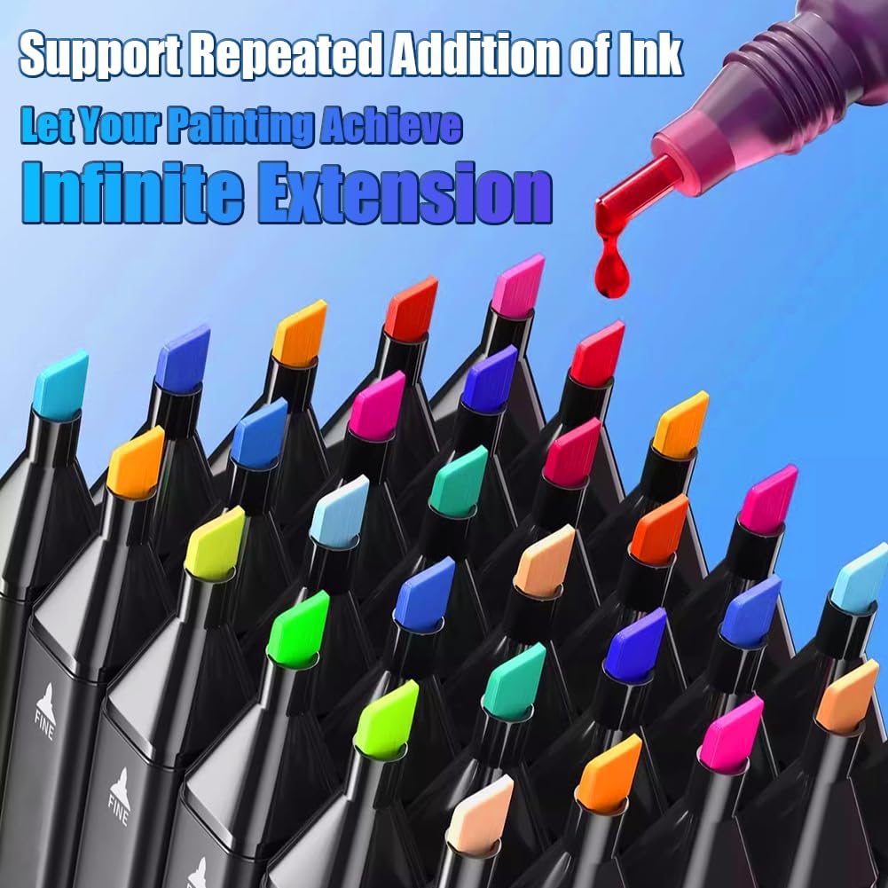 80 Colors Alcohol Markers, Dual Tip Permanent Art Markers with Black Suitcase, For Adults Coloring, Sketching, Card Making and DIY Patinting