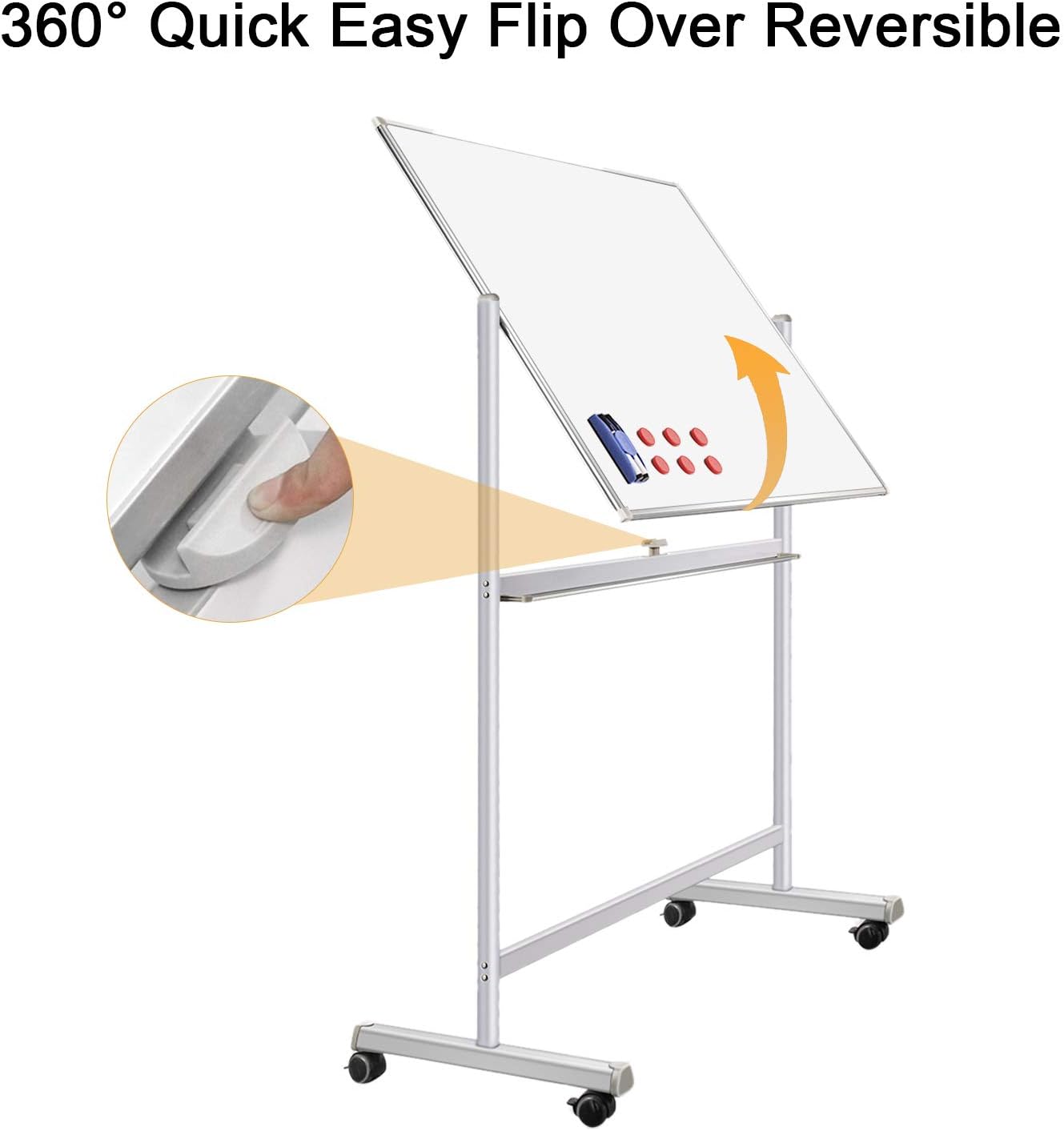 H-Qprobd Mobile Whiteboard 72"x40" Magnetic Dry Erase Board with Stand Double-Sided Rolling Whiteboard for Office, Home & School