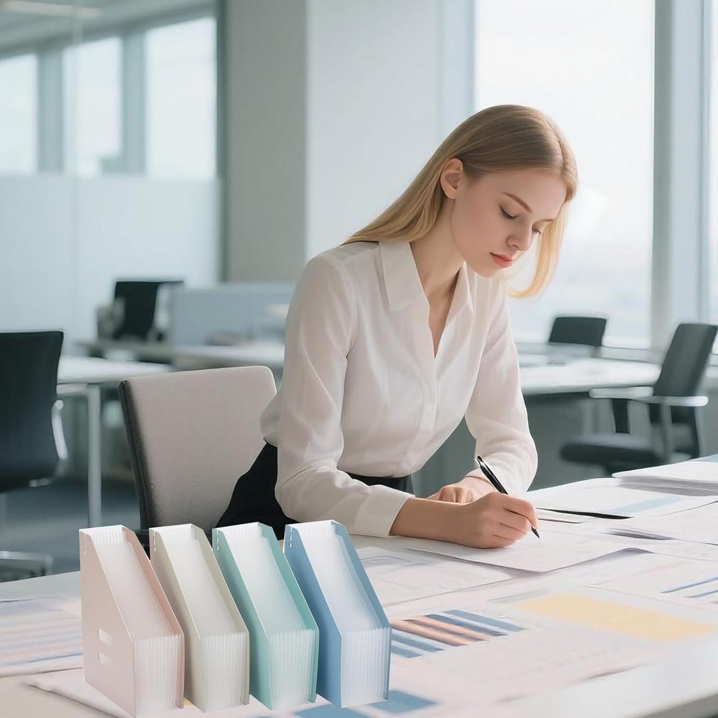 2-Piece Vertical Accordion Folder Manager, 13 Grid Expansion Pages, Vertically Opened Storage Bag for organizing Materials, School, Home, and Office letterhead, Green