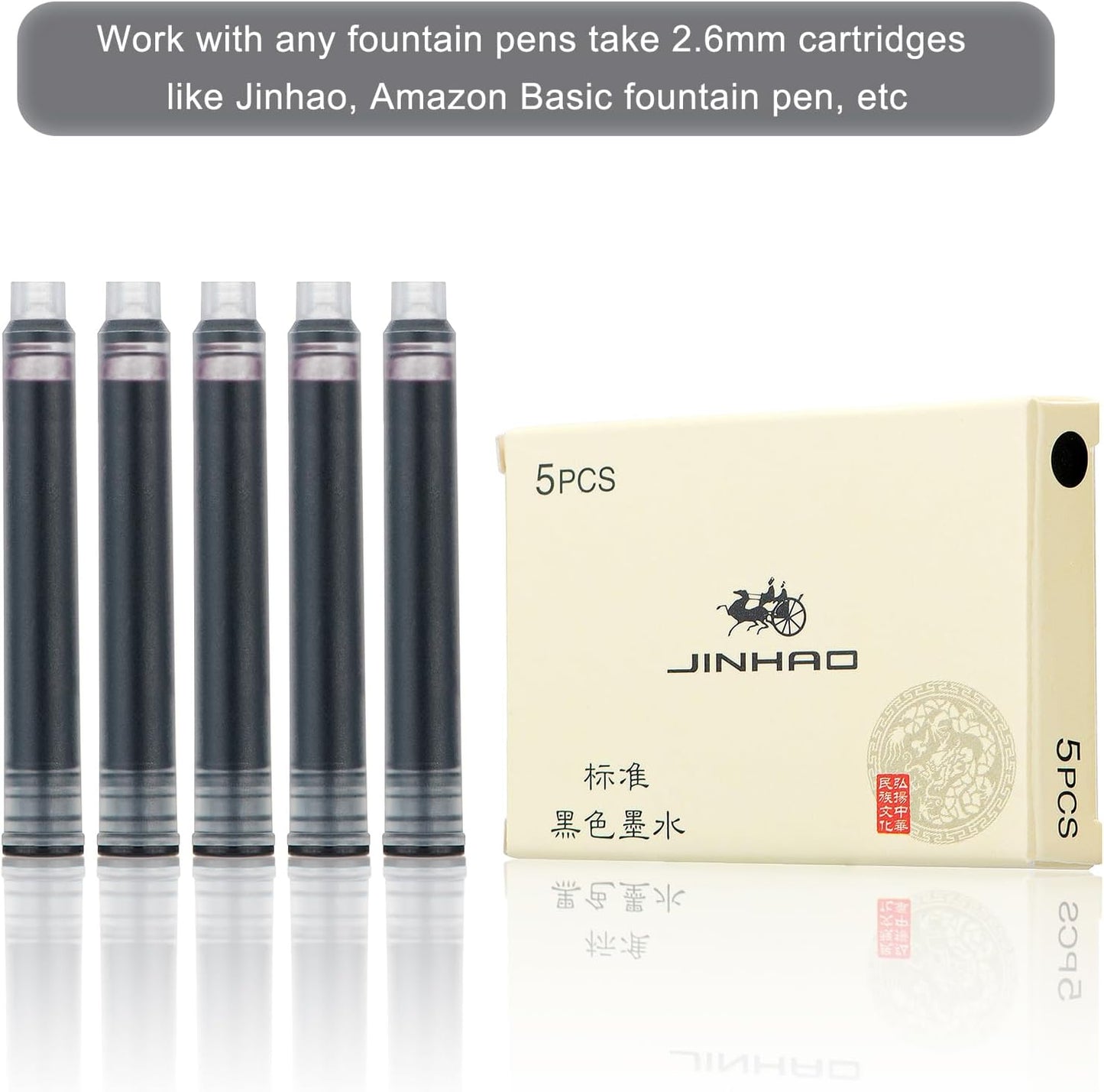 Jinhao Fountain Pen Black Ink Cartridge International Standard 2.6mm Bore Diameter Ink Refill Set of 30 PCS