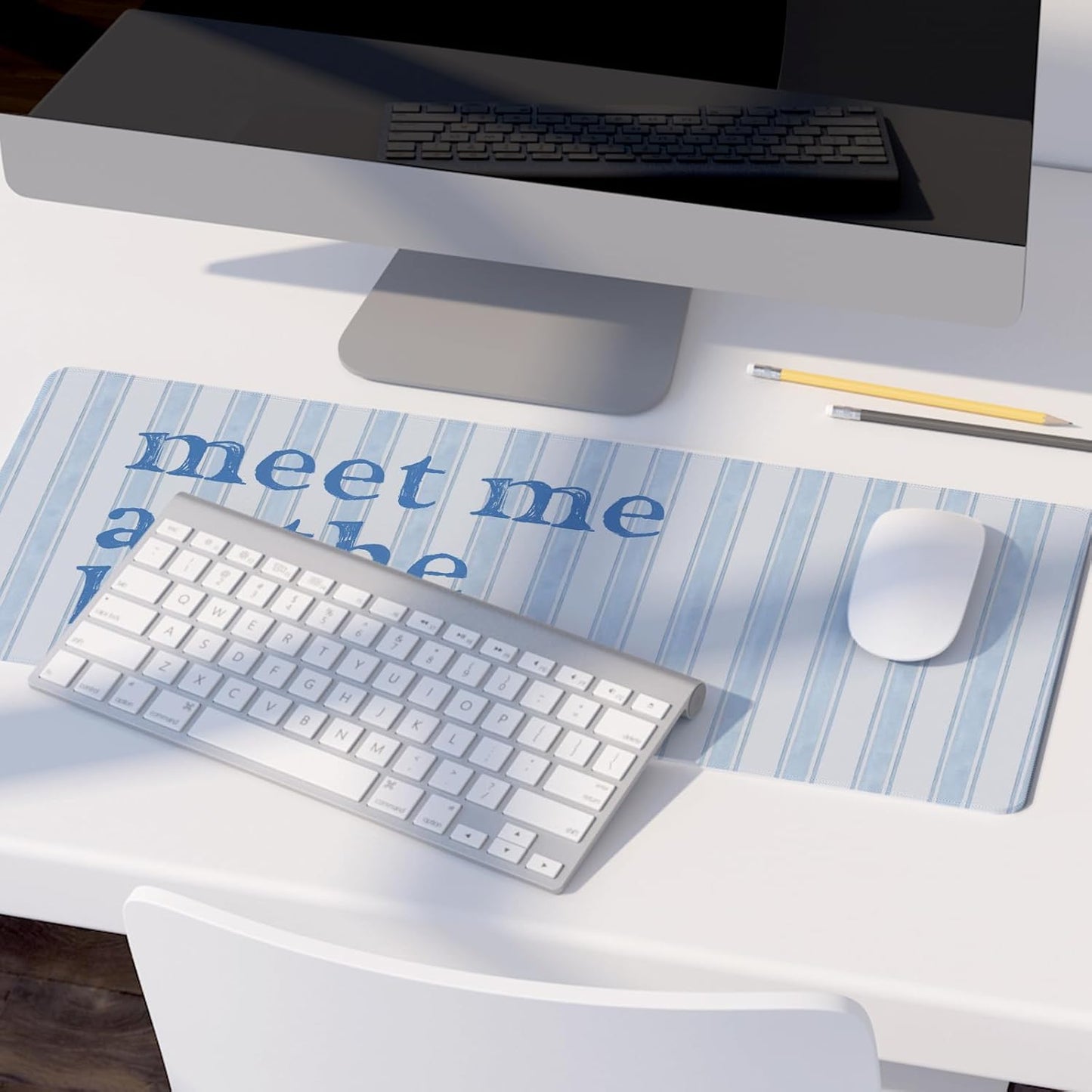 Blue Ocean Beach Room Mouse Pad,Light Blue Coastal Room Decor Mouse Pad,XL Large Ocean Desk Mat,Girly Summer Beachy Gaming Pads,Meet Me at The Beach Desktop Decor Art,31.5x11.8 Inch