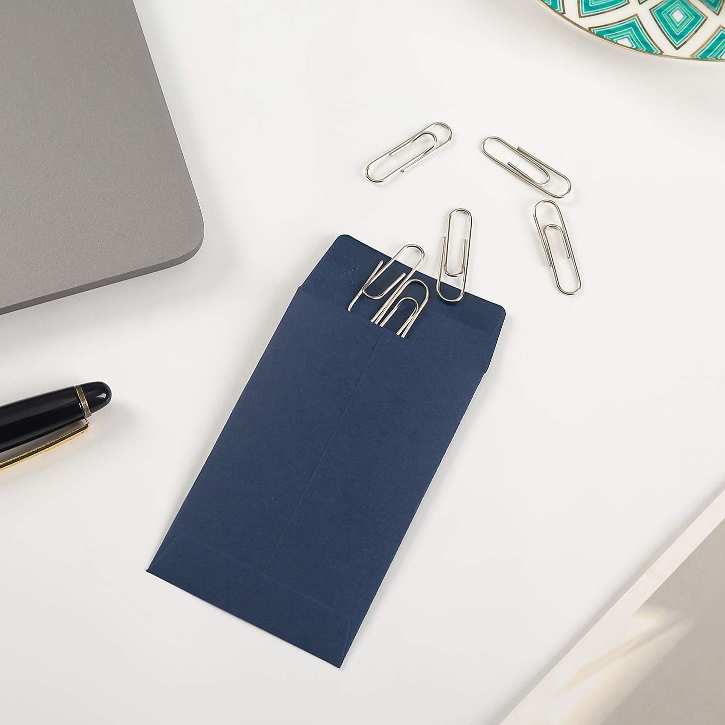 100 Pack Small Coin Envelopes Self-Adhesive Kraft Paper Seed Envelopes Mini Parts Small Items Stamps Storage Packets Envelopes for Garden, Office or Wedding Gift (Navy Blue, 2.25×3.5 inch)