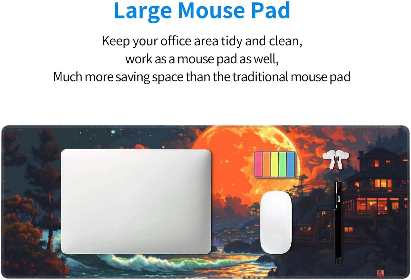 Gaming Mouse Pad Desk Pad,Extended Big Mouse Pad,31.5x11.8 Inch Long Computer Keyboard Mouse Mat Mousepad with 3mm Non-Slip Base and Stitched Edge for Gaming and Office⦠(Oil Painting)