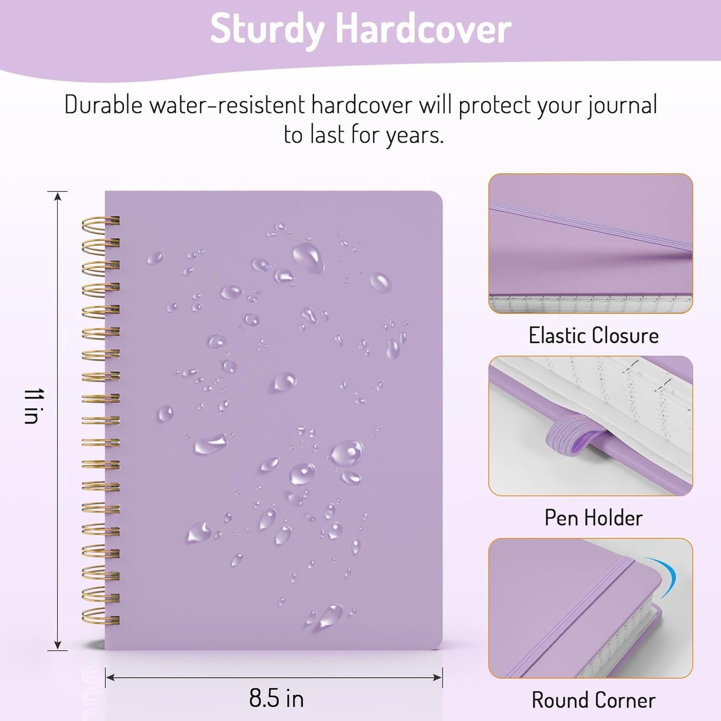 Forvencer A4 Lined Spiral Journal Notebook with 300 Numbered Pages, 11" X 8.5" Thick Journals for Writing with 100GSM Paper, Hardcover Notebooks with Contents for Work, School, Purple