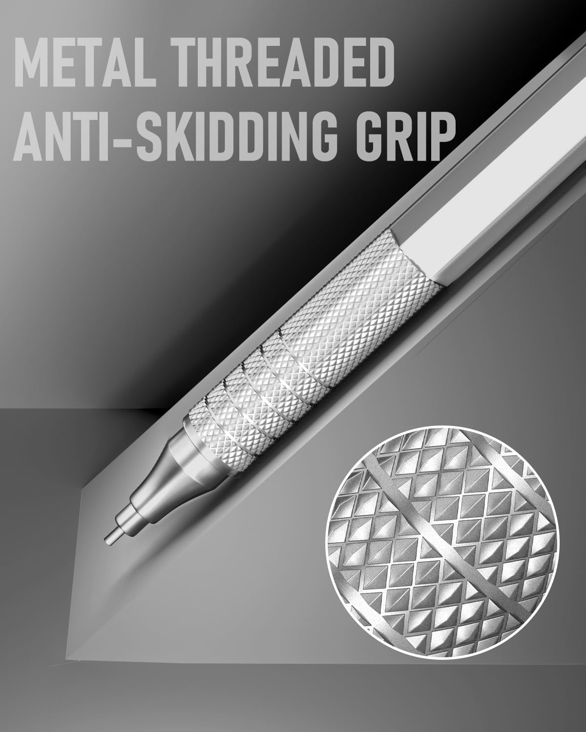 Four Candies 0.5mm Mechanical Pencil Set with Case, 3PCS Metal Artist Lead Pencil with 8 Tubes (480PCS) HB Lead Refills, 3 Erasers, 9 Eraser Refills For Engineer Art Writing Drawing Drafting, Silver