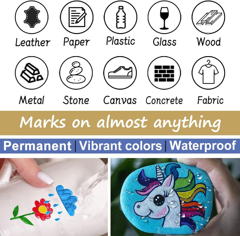 Overseas Yellow Paint Pens Permanent Markers 24 Pcs, Oil Based Paint Markers Set, Quick Drying, Waterproof, Medium Tip Marker Pens for Metal, Rock, Wood, Plastic, Canvas, Glass, Stone, Rubber, Paper