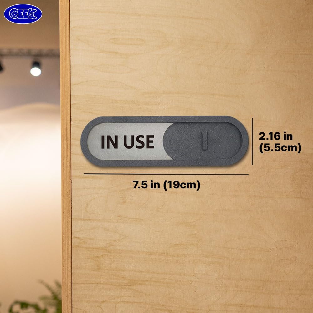 GEEKBEAR In Use Available Slider Door Sign for Home Office - Premium MDF, 7.5 x 2.2 in (Gray)