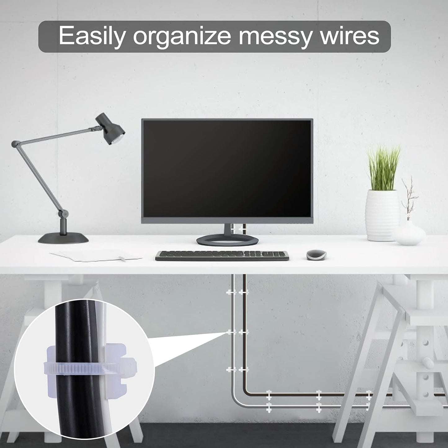 100 Pcs Cable Zip Tie Saddle Type Mounts Base with 100 Pcs 8" Cable Ties and 100 Pcs Tapping Screw, Wire Cable Clips Organizer Holders Clamps White