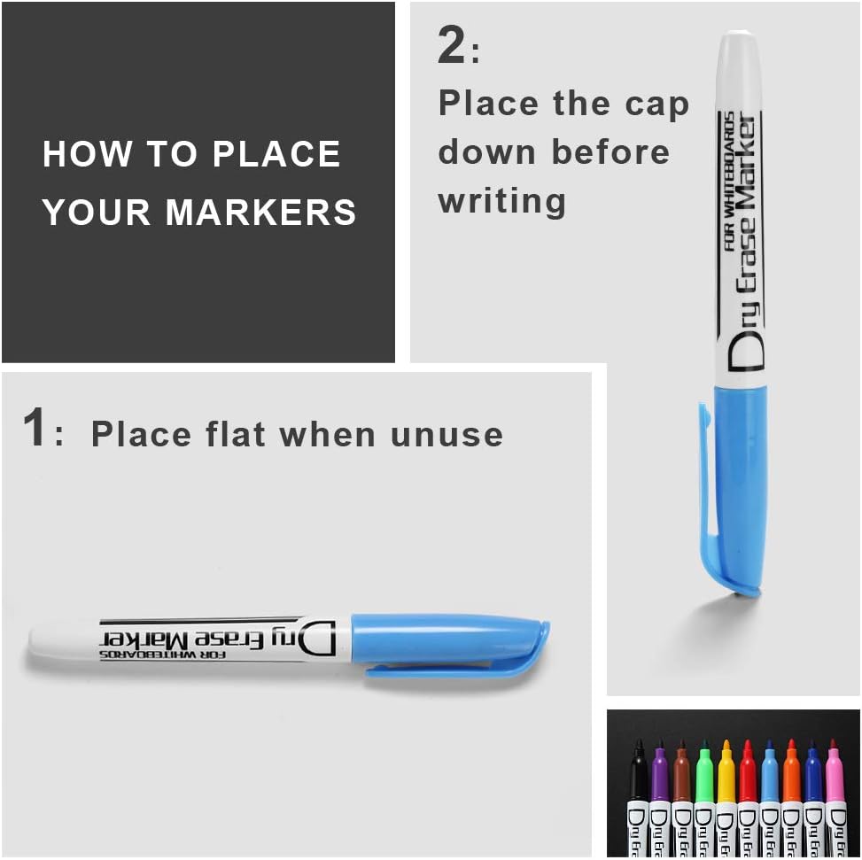 Volcanics Dry Erase Markers Low Odor Fine Whiteboard Markers Thin Box of 12, 10 Colors