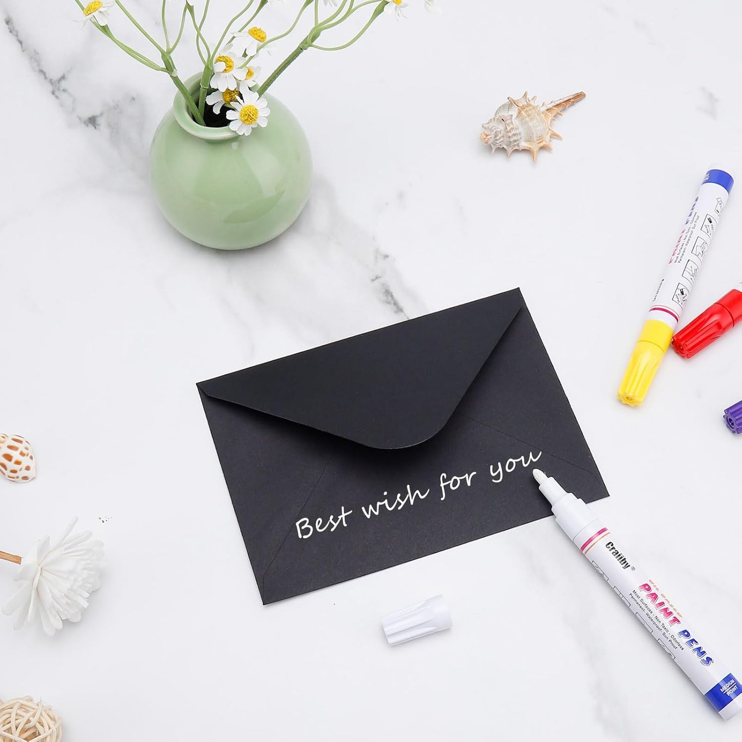 White Paint Markers, 5 Pack Oil-Based Waterproof Quick Dry and Permanent Paint Pen Set for Rocks Painting, Wood, Plastic, Canvas, Glass, Mugs, Metal, Tire, Stone, DIY Craft