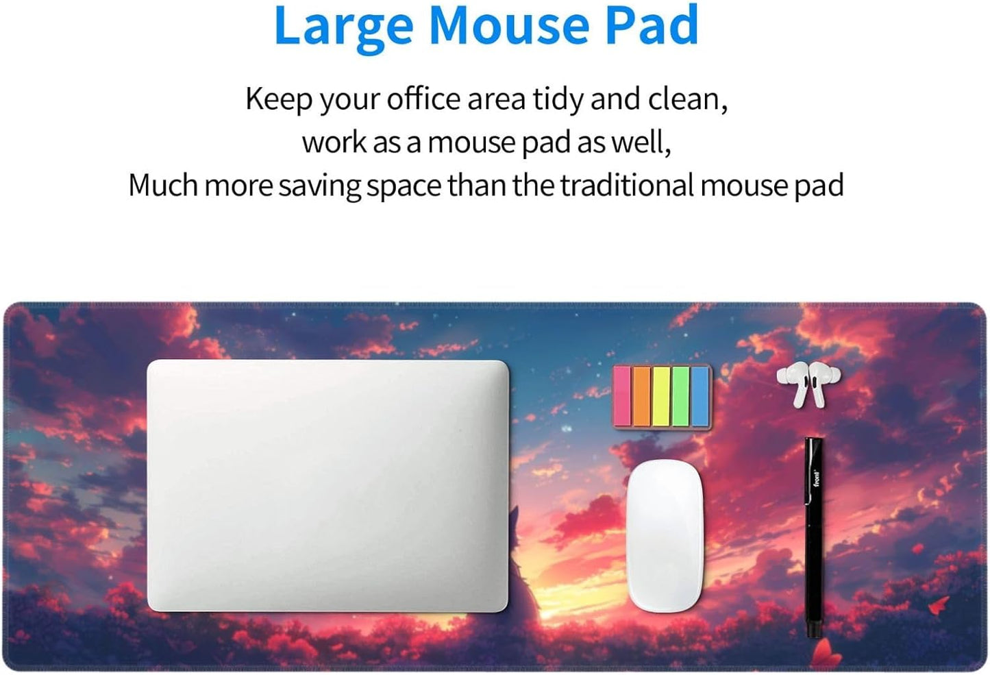 Gaming Mouse Pad Desk Pad,Extended Big Mouse Pad,31.5x11.8 Inch Long Computer Keyboard Mouse Mat Mousepad with 3mm Non-Slip Base and Stitched Edge for Gaming and Office⦠(Sunset Cat)