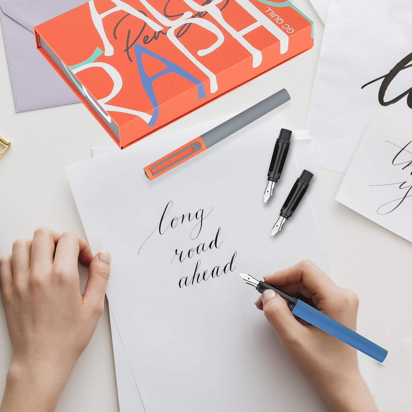 GC QUILL Calligraphy Fountain Pen Set - 5 Different Nibs and 18 Ink Cartridges, Calligraphy Set for Beginners - MU-20