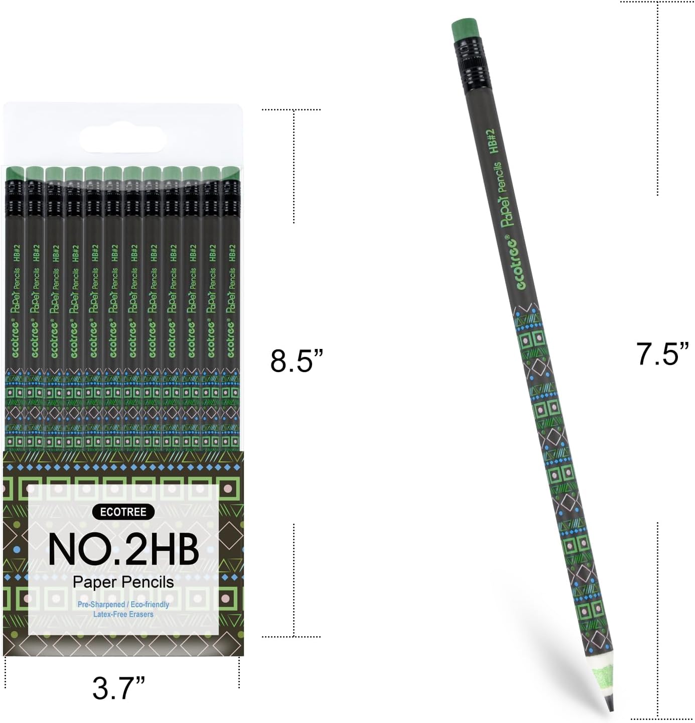 ECOTREE Pencils #2 Pre-Sharpened Pencils for Kids Number 2 Pencil with Erasers for School, Writing, 12 Count