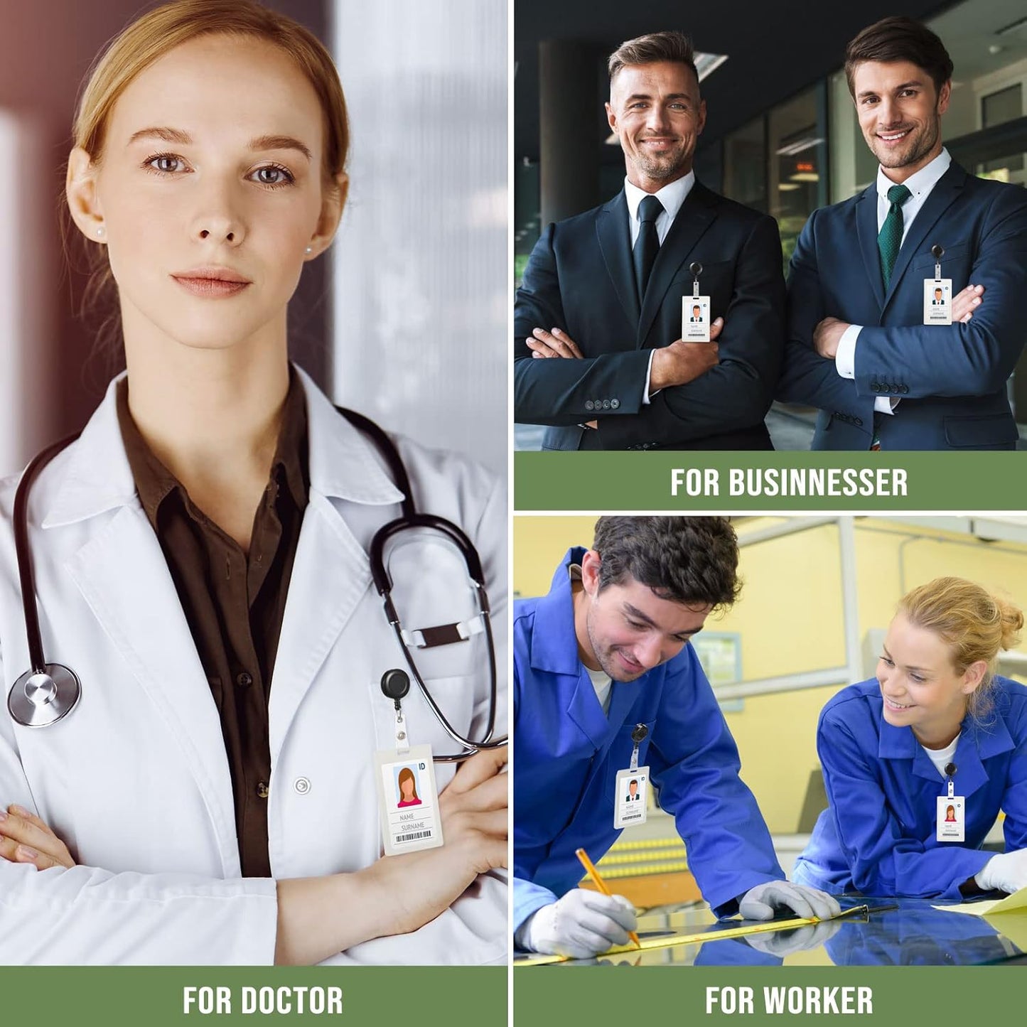 Handepo 200 Pcs Retractable Badge Reels Bulk Retractable Badge Holders with Clips ID Holder Key Ring Clip for Office Worker Students Teachers Doctor Nurse Name ID Card Holder Key Card(Black)