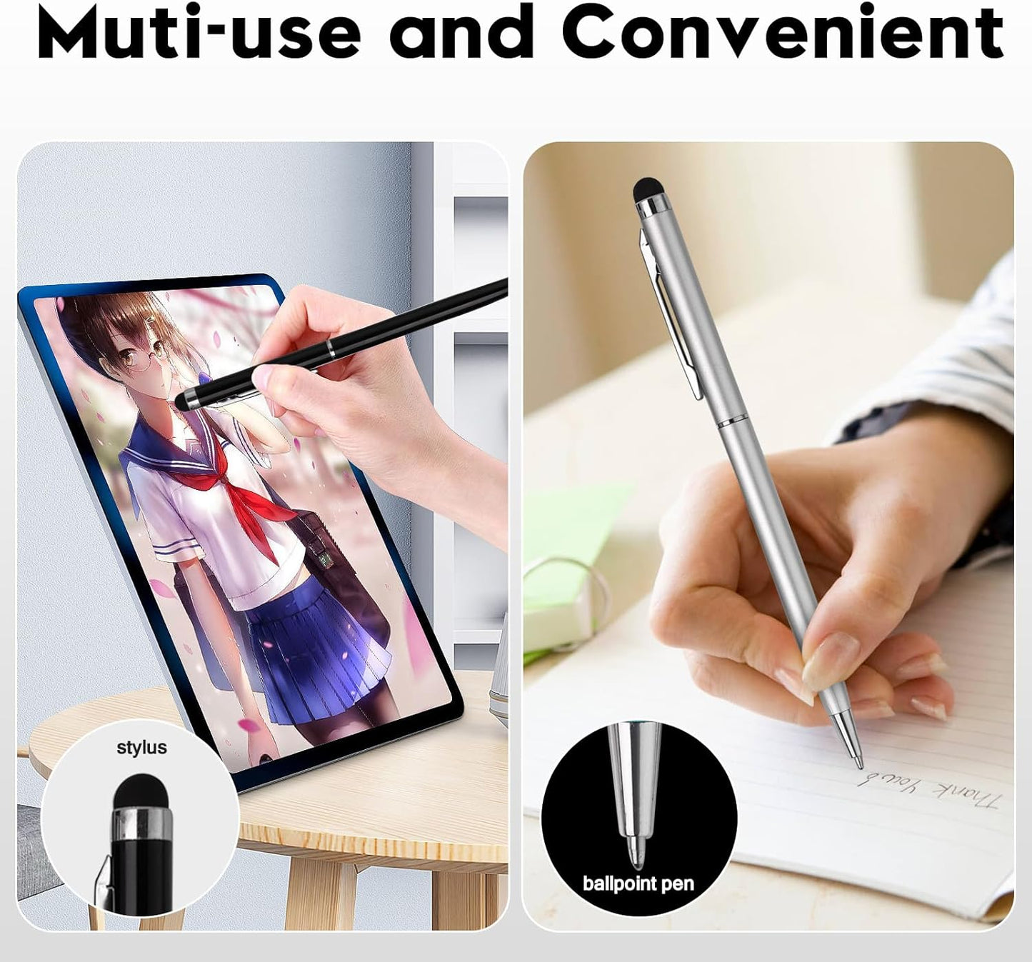 15 Pack Stylus Pens for Touch Screens Stylus Pen Compatible with Phone Tablets Kindle and Black Ink Ballpoint Pens-2 in 1 Stylists pens for Touch Screens (Silver)