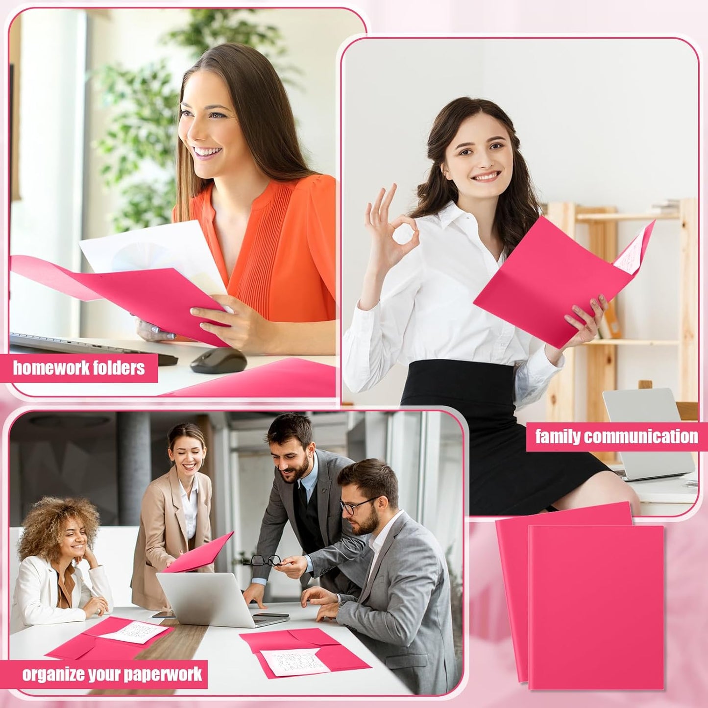 Gueevin 50 Pcs Plastic Folders with Pockets, Back to School Two Pocket Folder Fit Letter Size, Heavy Duty School Business Card Holder for Home Office, 11. 61 x 9. 45 Inches (Rose Pink)