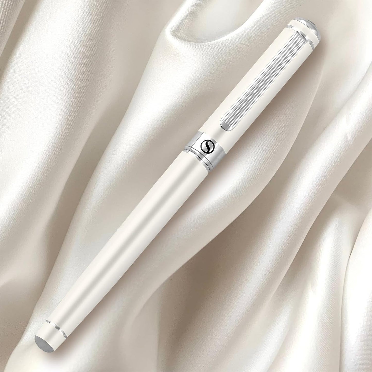 Scriveiner Ivory Rollerball Pen - Stunning Luxury Pen With Chrome Finish, Schmidt Ink Refill, Best Roller Ball Gift Set for Men & Women, Professional, Executive Office, Nice Pens