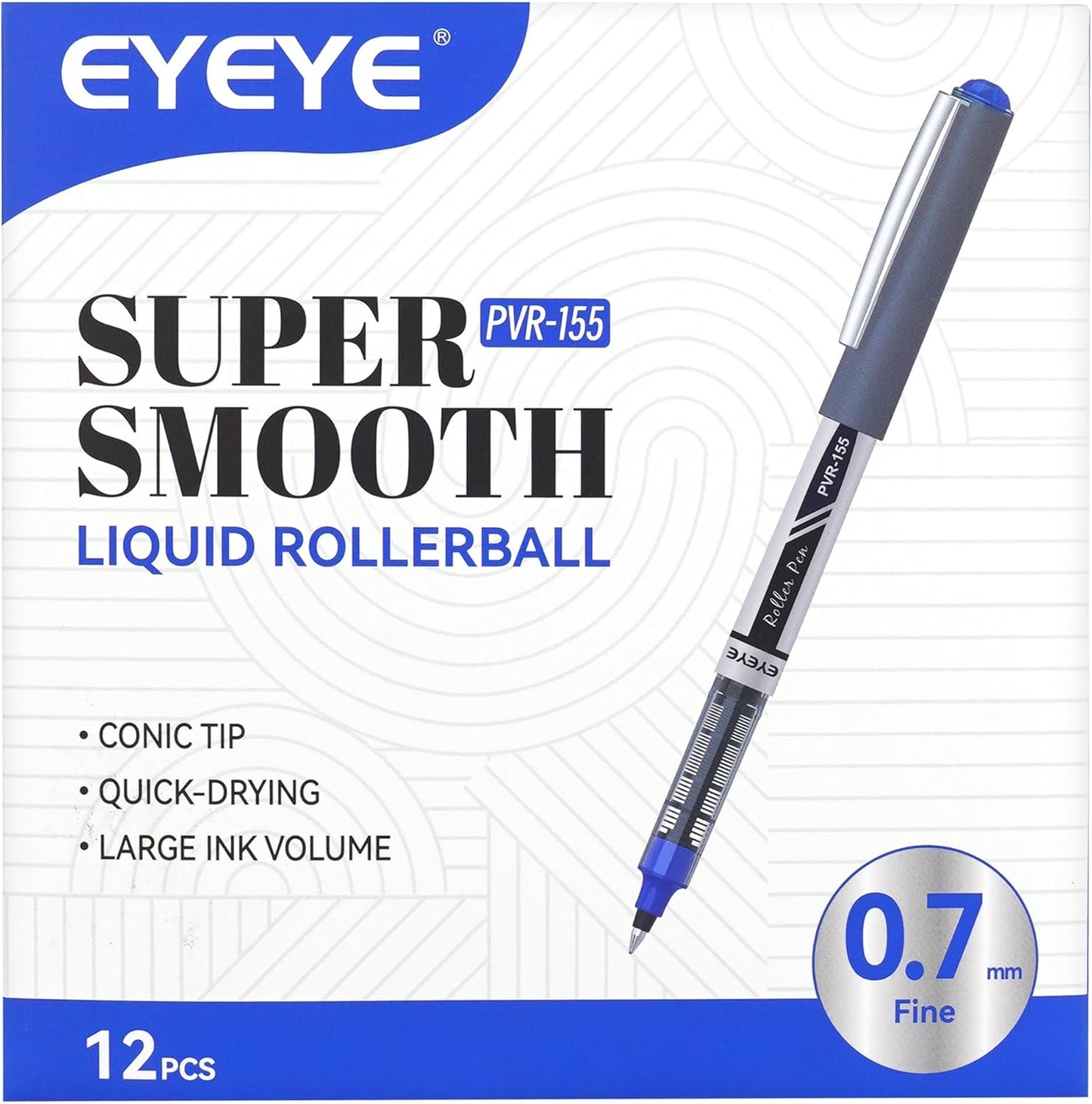 EYEYE Black Rollerball Pens 12 Pack, 0.7mm Medium Point Roller Ball Pen Quick Dry, Liquid Ink Pens Fine Point Smooth Writing Pen for Journaling, Note Taking, Office, School Supplies