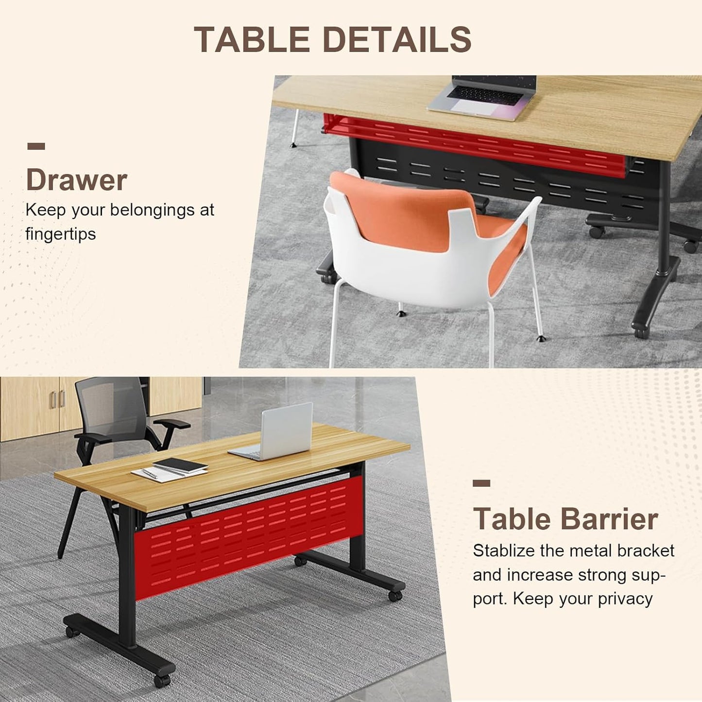 Folding Conference Room Table, Modern Conference Tables with Wheels, Large Rectangular Mobile Training Tables for Office Classroom, Foldable Modular Boardroom Seminar Table Maple (2pack L55.1in)