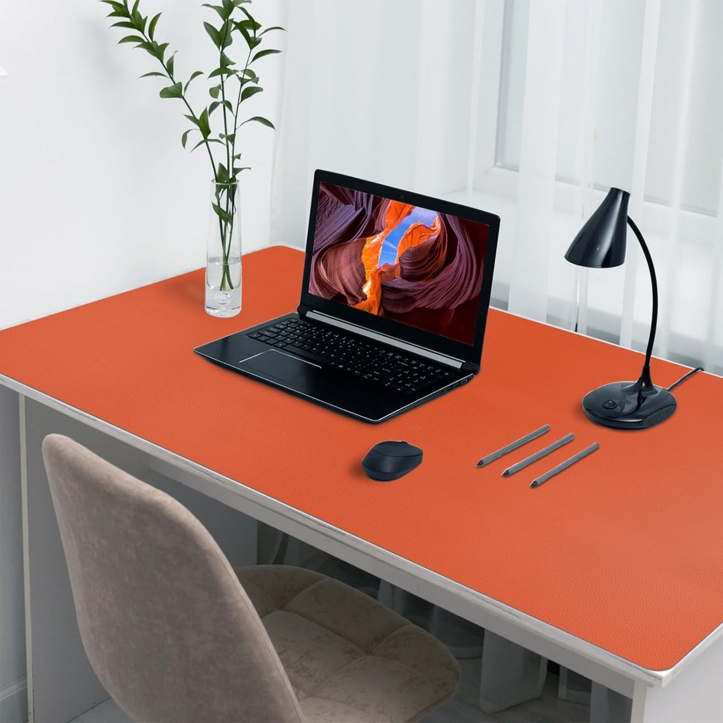 Boutilon Leather Desk Pad Protector,Non-Slip Mouse Pad,Laptop Desk Pad,Office Mouse Mat,Waterproof Leather Desk Blotter,Desk Writing Pad for Office and Home (XXXL-Orange H,47"x 24")