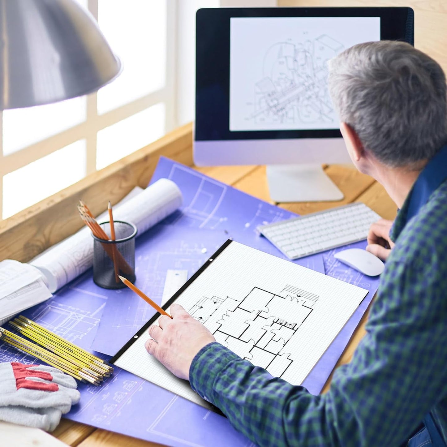 gisgfim 2 Pads Large Engineering Graph Paper 22x17 inch Sturdy Graph Desk Pad 1/4inch Quad Grid Blueprint Paper Giant Drafting Pad Sketching Graph Paper for Engineer Architect Designer Mathematician