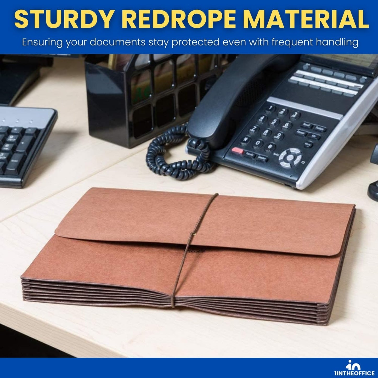 1InTheOffice Expanding File Folder with Flap and Cord Closure, 5-1/4" Expansion, Letter Size, Wallet Redrope, 3 Pack