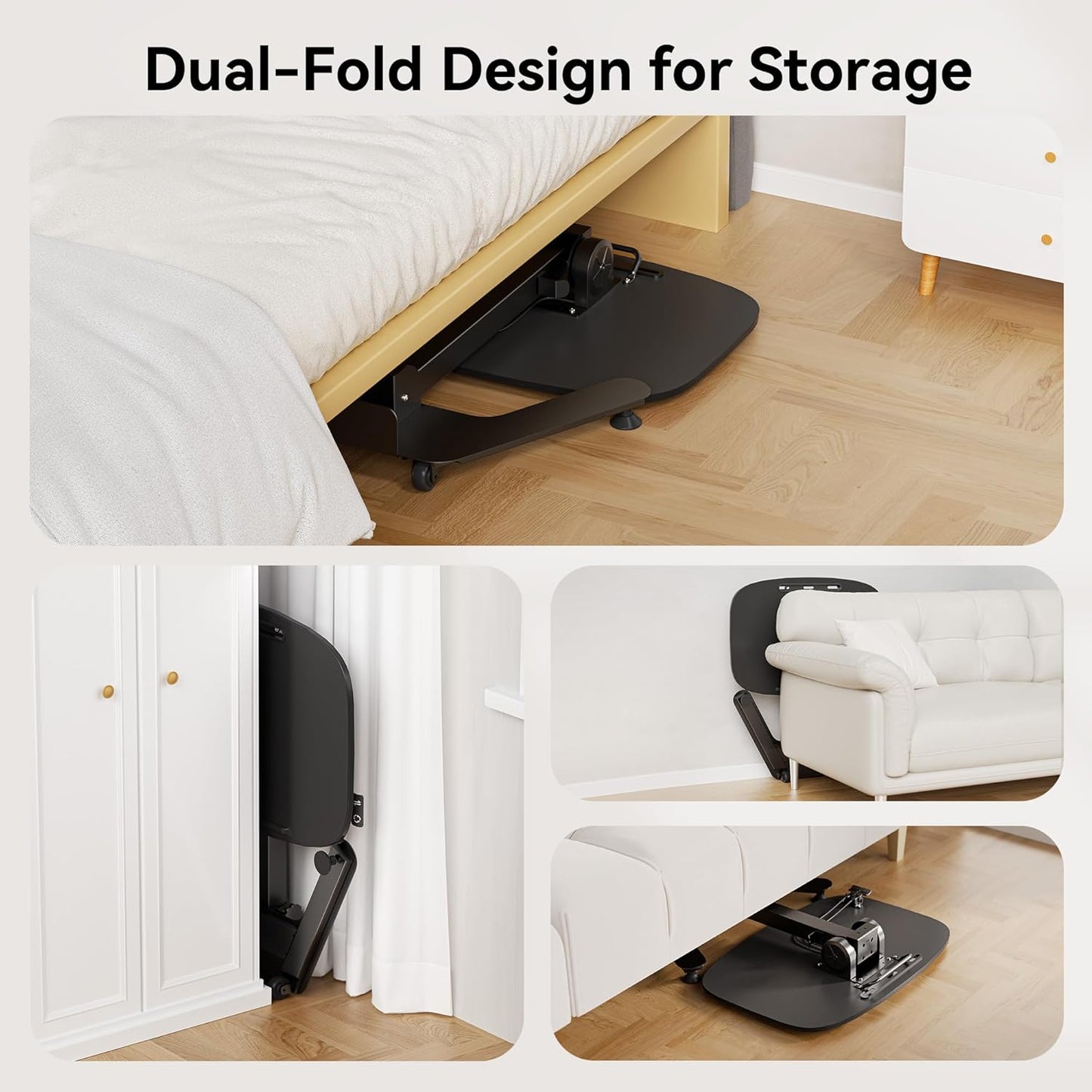 Foldable Pneumatic Height Adjustable Mobile Standing Desk with 90° Tiltable Tabletop, 27.2x18.9 Inch Portable Laptop Desk with Wheels, Holds Up to 66.1lbs for Home Office, Study, Black