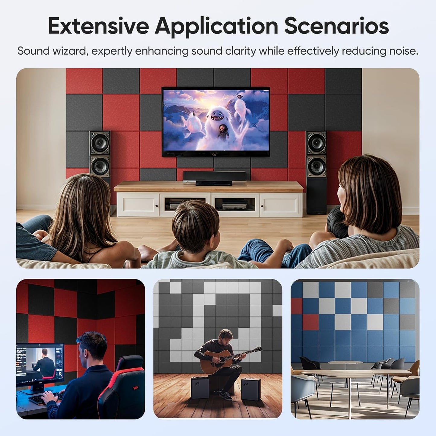 12 Pack 12" X 12" X 0.4" Acoustic Panels for Wall Sound Absorbing, Square Self-Adhesive Sound Panels, High Density Suitable for Multiple Scenarios(Black)