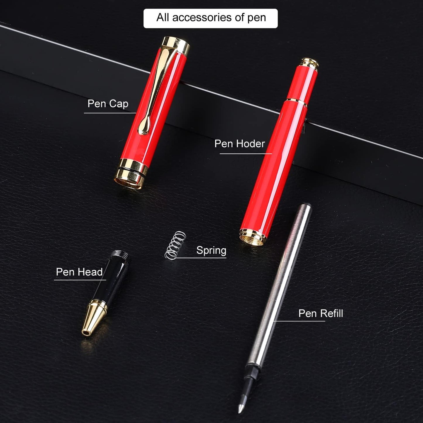 YIVONKA Luxury Ballpoint Pens Best Ball Pen Gift Set for Men & Women Professional Executive Office Nice BallPens Classy Gift Box Ballpoint Black Refill Line width 0.5mm (Red Gold)