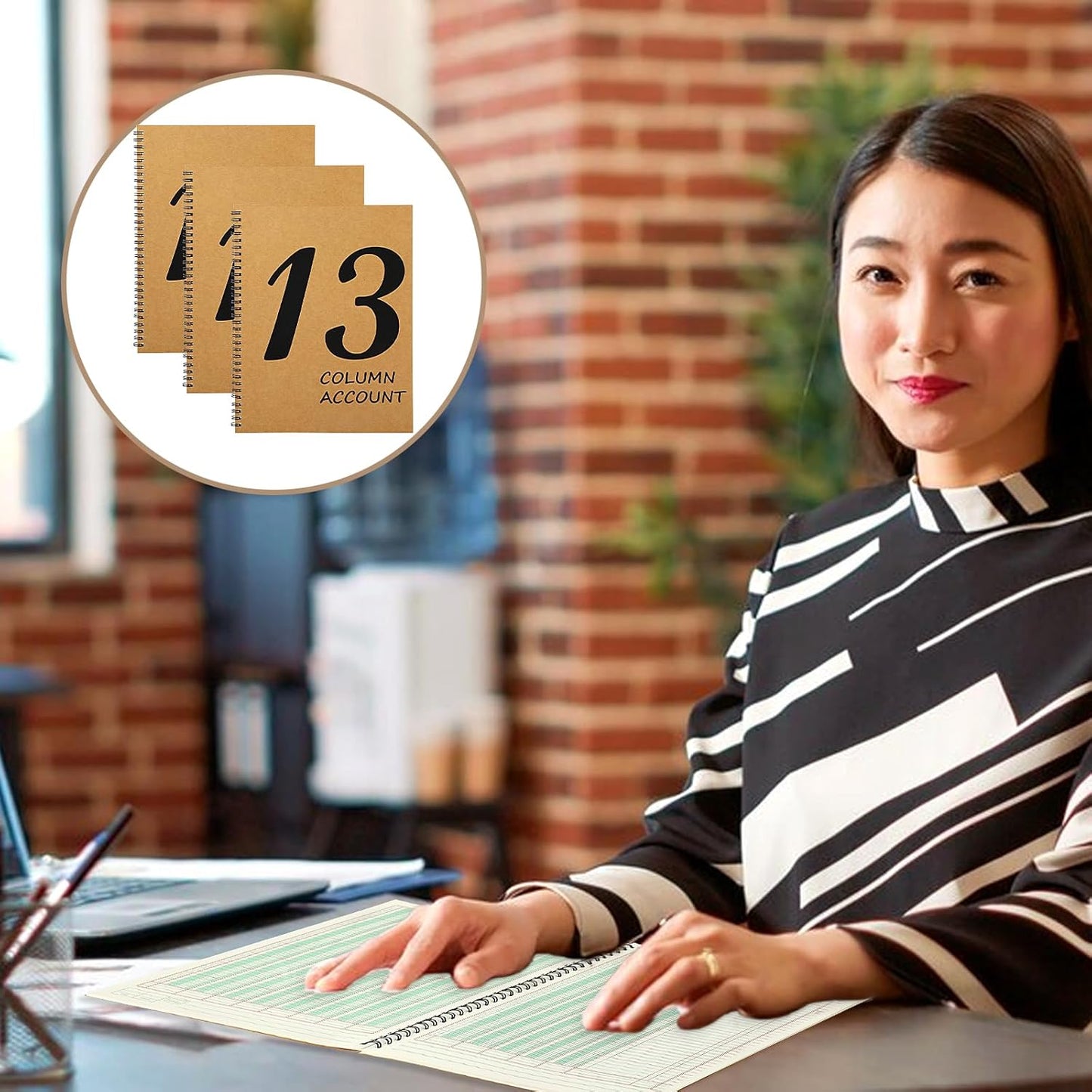 2 Pcs 13 Column Ledger Book 8.5 * 11inch Account Book Notebook Columnar Pad Columnar Pad 13 Columns Premium Analysis Pad Kraft Paper Cover 100 Pages for Personal Use Small Business(50 Sheet)