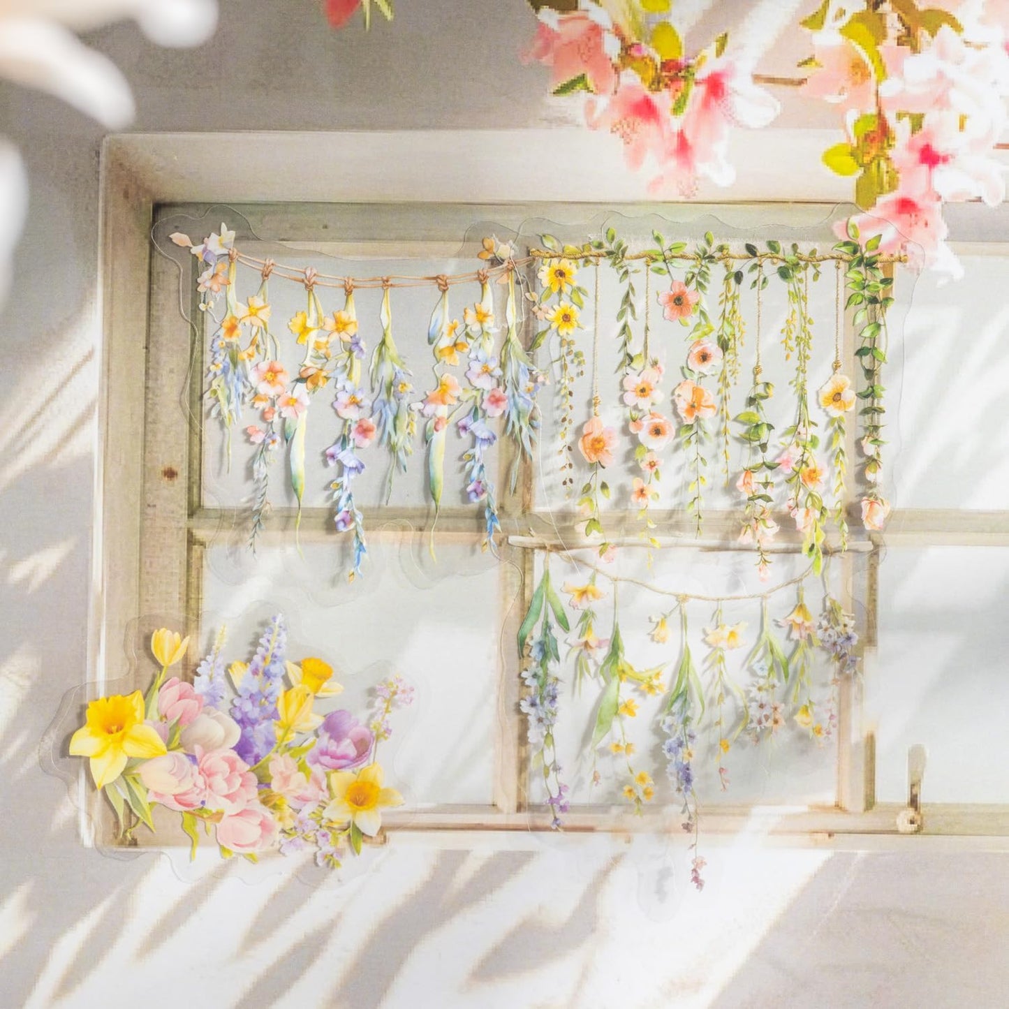 Hanging Floral PET Stickers Set, 60PCS Botanical Flower Stickers for Scrapbooking, Journaling, DIY Crafts, and Art Supplies