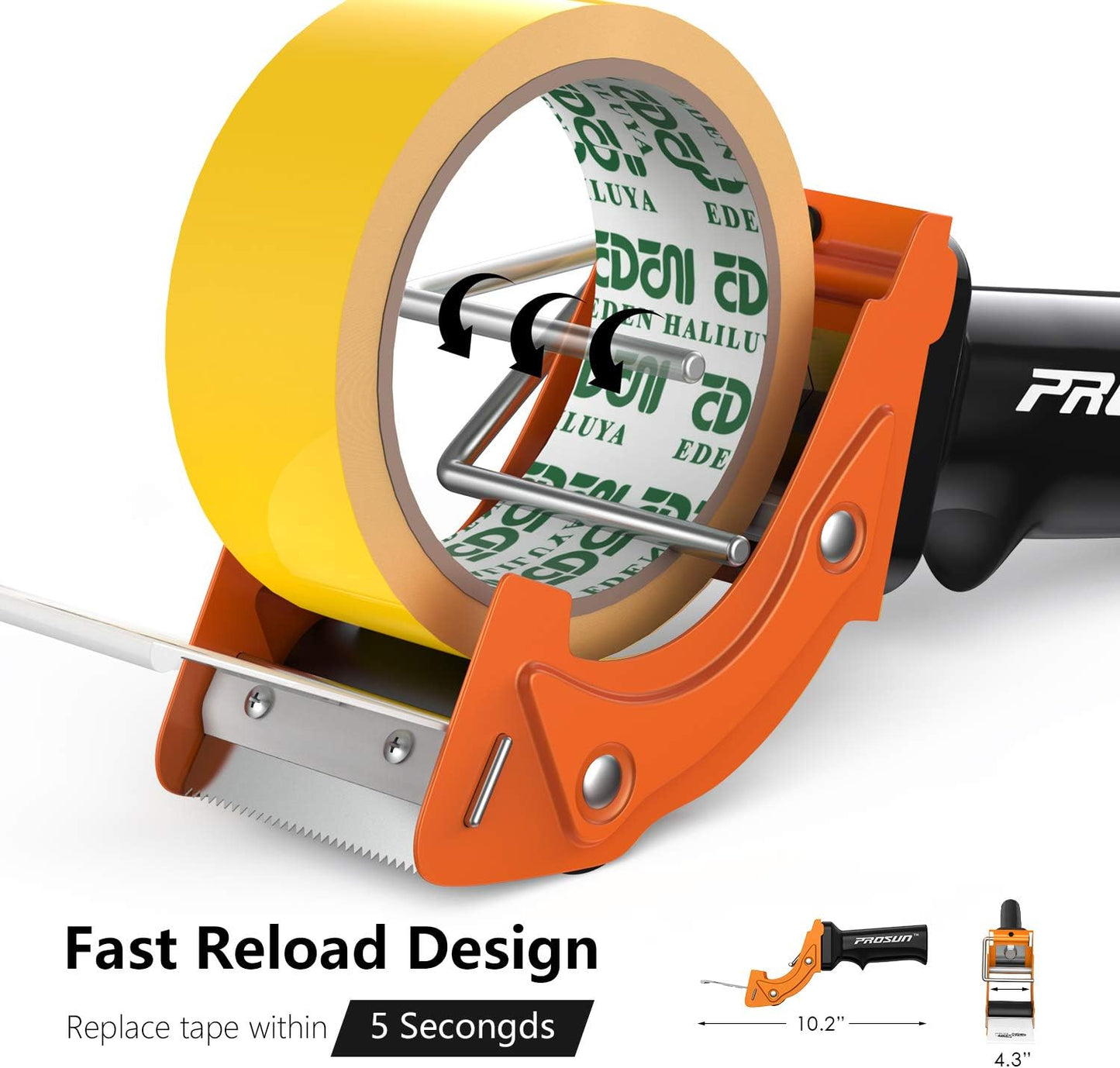 Fast Reload 2 Inch Tape Gun Dispenser Packing Packaging Sealing Cutter Orange