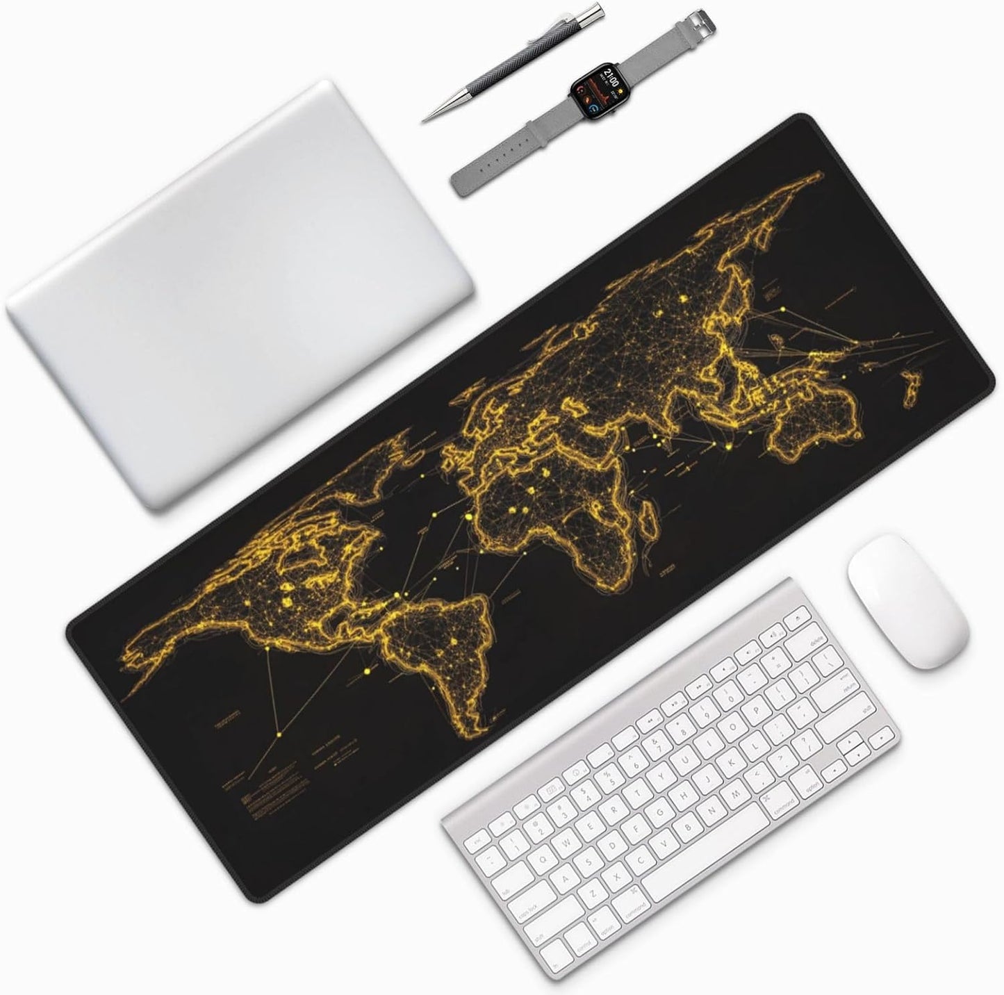 Map Mouse Pad 31.5 X 11.8 Inch Big Desk Rubber Base Stitched Edges Keyboard Pad XXL Mouse Mat for Home Game and Office