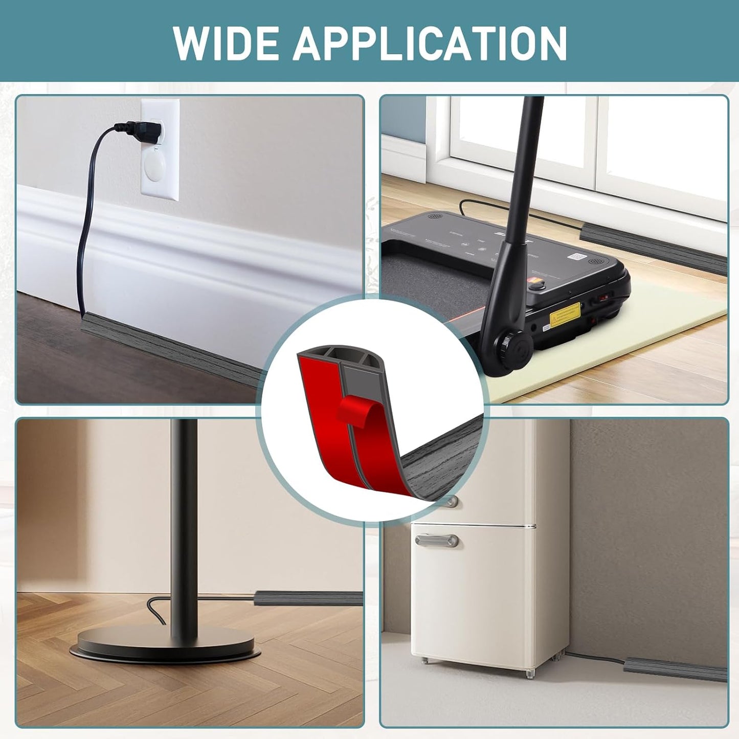 Floor Cord Cover Self Adhesive Cord Hider Floor Extension Cord Covers for Floor Power Cord Protector Cable Management Prevent Cable Trips Cable Cavity 0.59" W x 0.31" H (Deep Grey Wood, 10Ft)