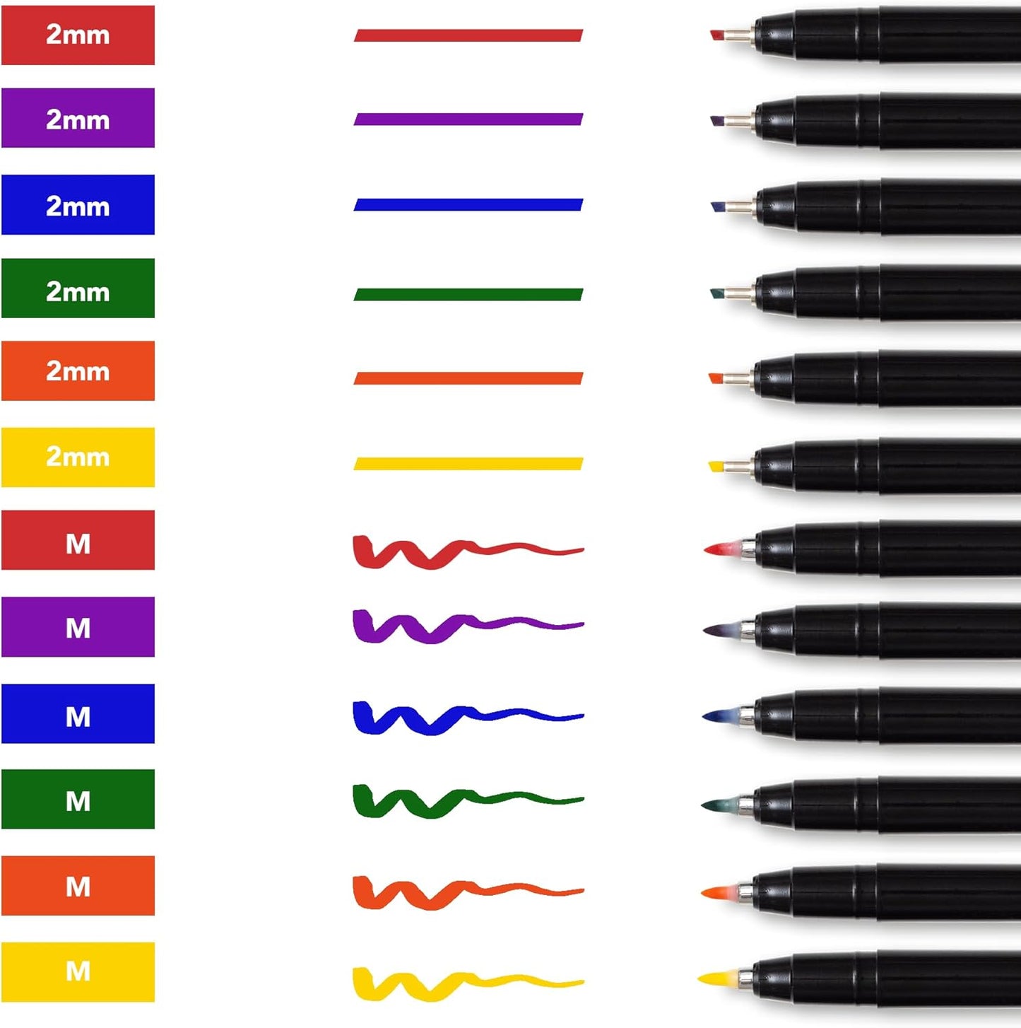 Craft 'n' Beyond Colored Calligraphy Brush Pens Waterproof Pack of 12 Markers for Hand Lettering, Art Drawing, Sketching, Scrapbooking, Journaling - Beginner Kit with Fadeproof Ink