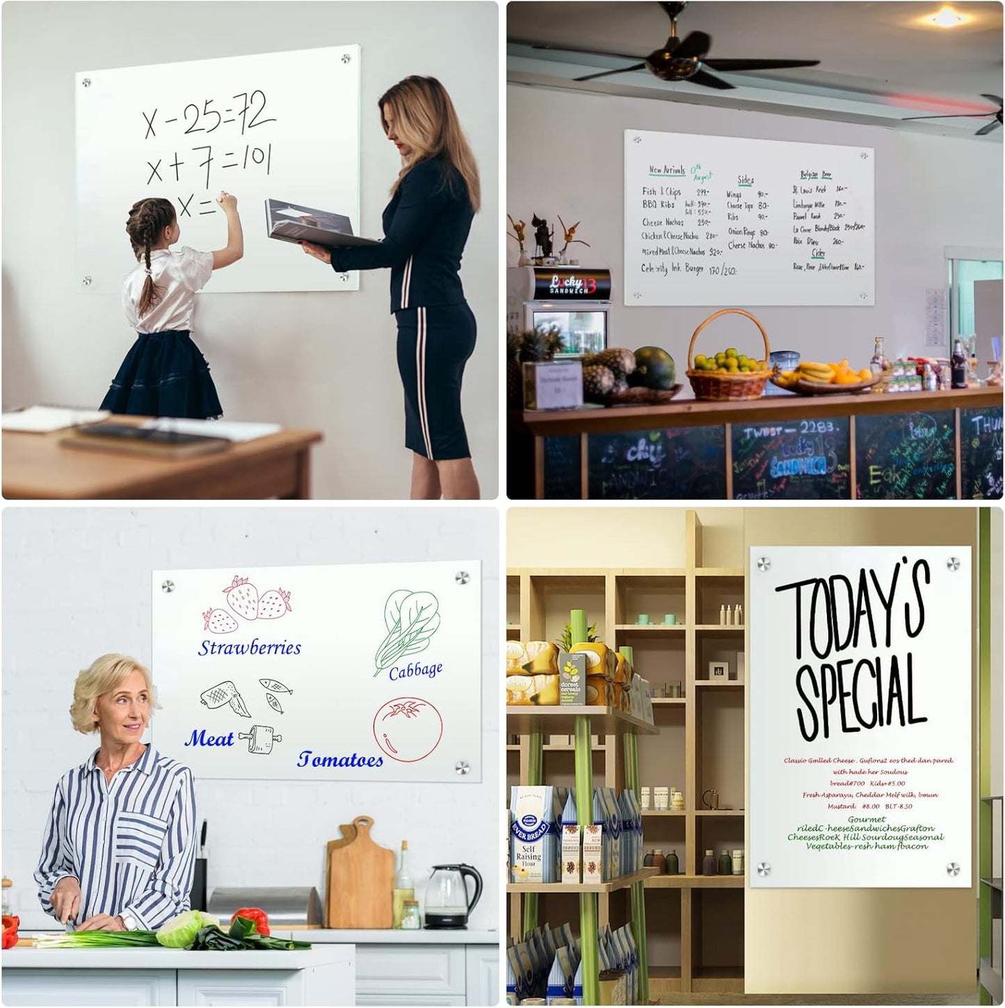 H-Qprobd Dry Erase White Board 48"x36" Glass Magnetic Whiteboard for Wall, Includes 12 Magnets, 8 Markers and 2 Erasers