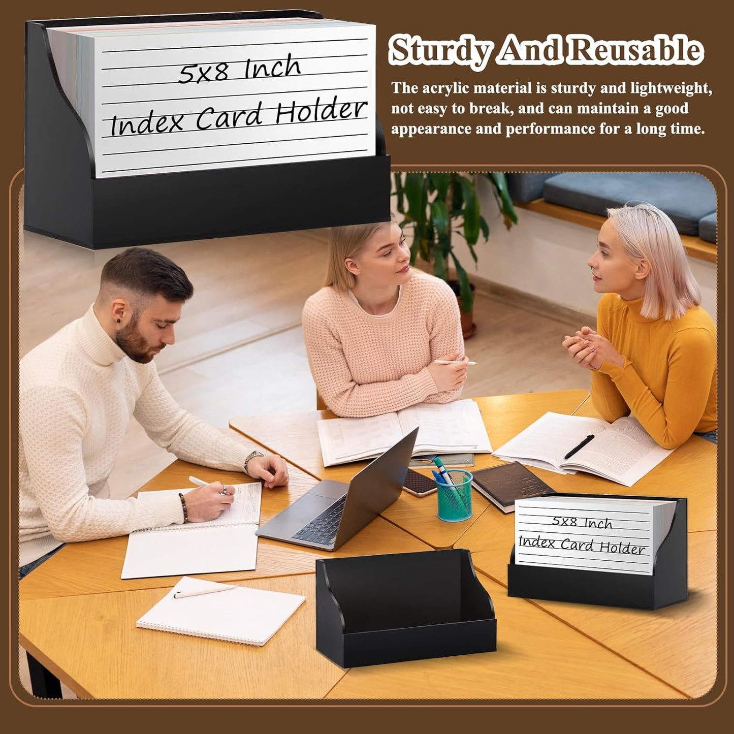 5X8 Index Card Holder Acrylic Black Note Card Holder Index Card Stand Note Card Organizer Box Flash Card Organizer Postcard Display Rack Business Card Storage For School Library(No Card)