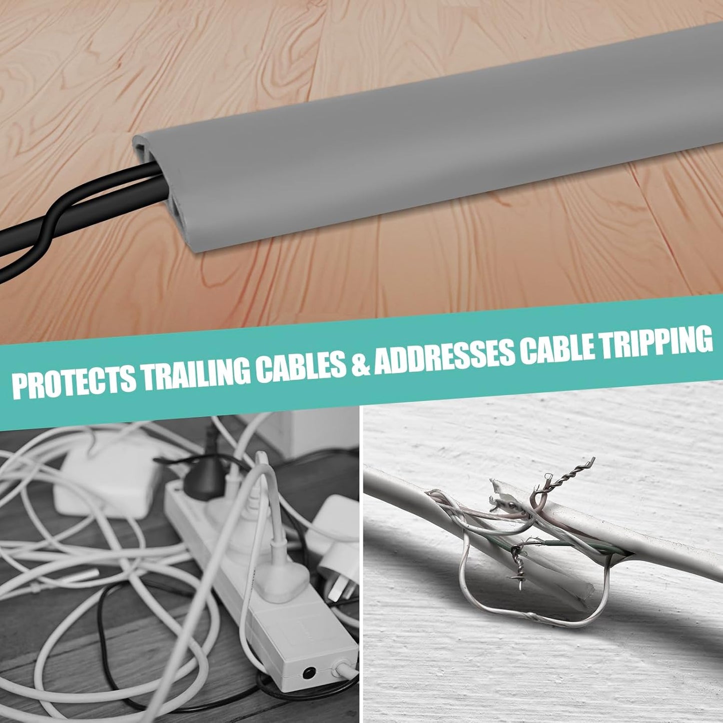 Floor Cord Cover Self Adhesive Cord Hider,10FT Cable Management, Extension Strip Protector for Wires, Prevent Cable Trips for Offices, Gyms, Exhibitions Cavity:0.47"(W) x 0.35"(H) Gray