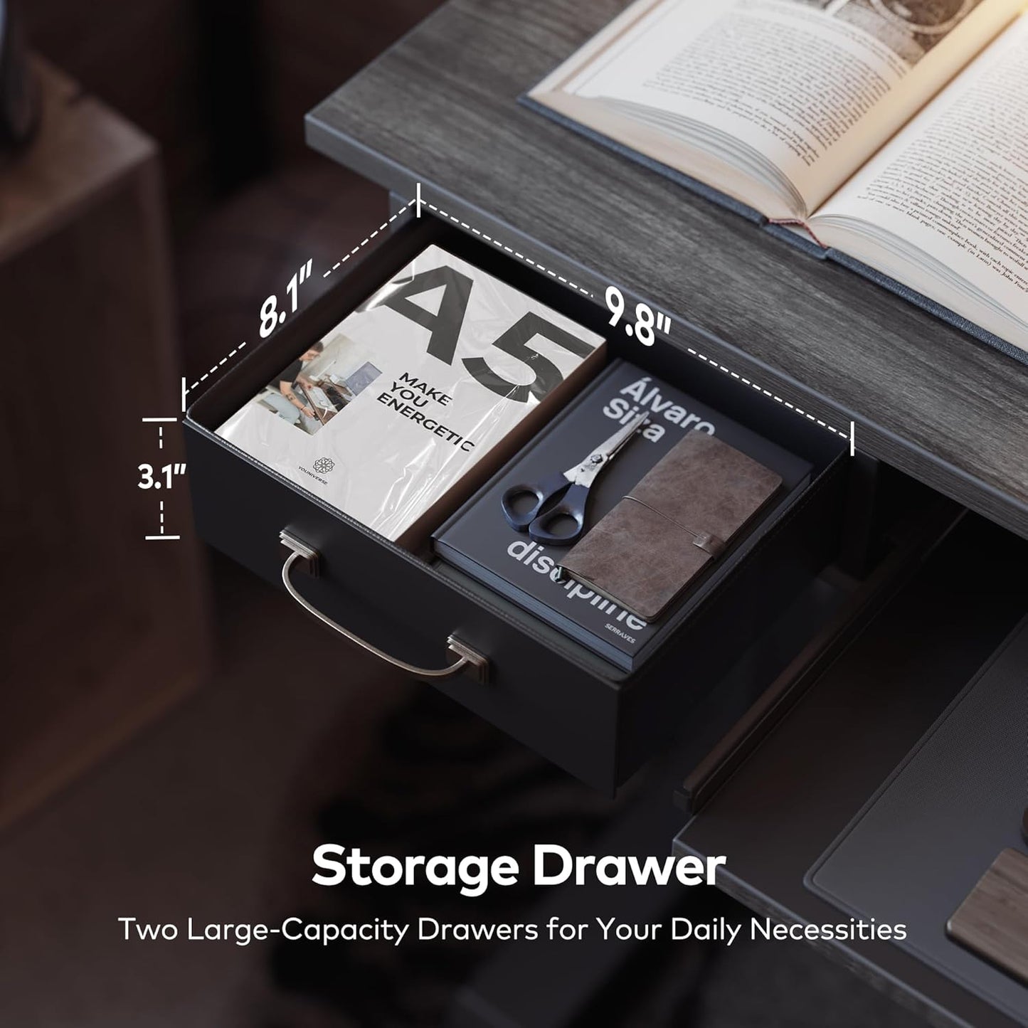 FEZIBO 48 x 24 Inch Height Adjustable Electric Standing Desk with Double Drawers&Keyboard Tray, Stand Up Desk with LED Strips&Monitor Stand,Rustic Grey Top