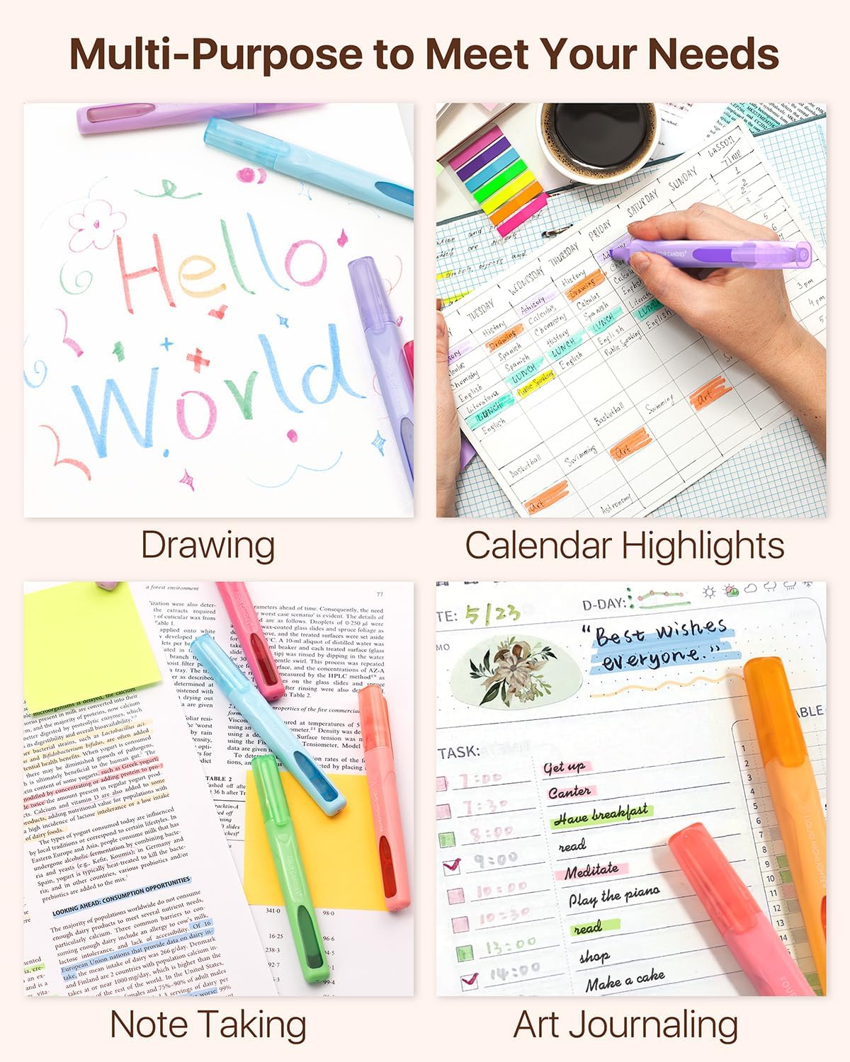 Four Candies Cute Pastel Highlighters, 10 PCS Highlighters Assorted Colors, Soft Chisel Tip, Clear Ink View, Aesthetic Highlighter Set for Organizing and Coloring & Back to School Supplies