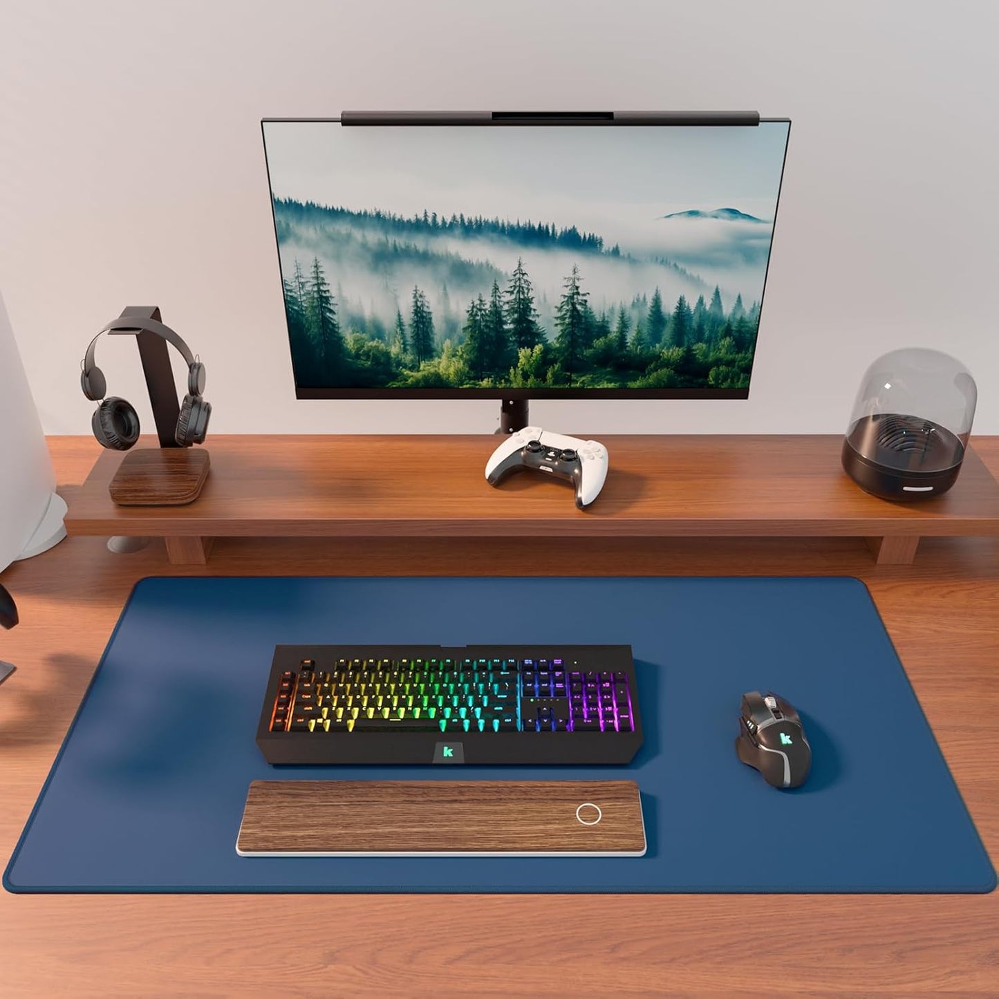KTRIO Large Gaming Mouse Pad with Stitched Edges, Extended Mousepad with Superior Micro-Weave Cloth, Non-Slip Base, Water Resist Keyboard Pad for Gamer, Office & Home, 31.5x15.7in, Navy Blue