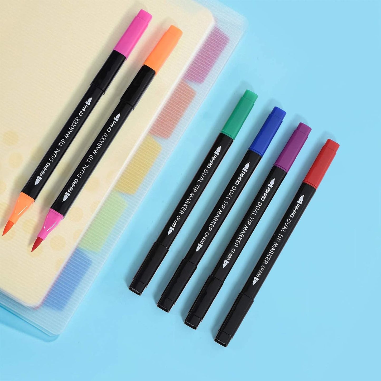 AIHAO Markers for Kids,Dual Tip Markers Set, Brush & Fine Tips, 36 Pack, Super Washable Marker With Stand Portable Box, Coloring, Doodling, Sketching, Art Supplies for Drawing, Journaling