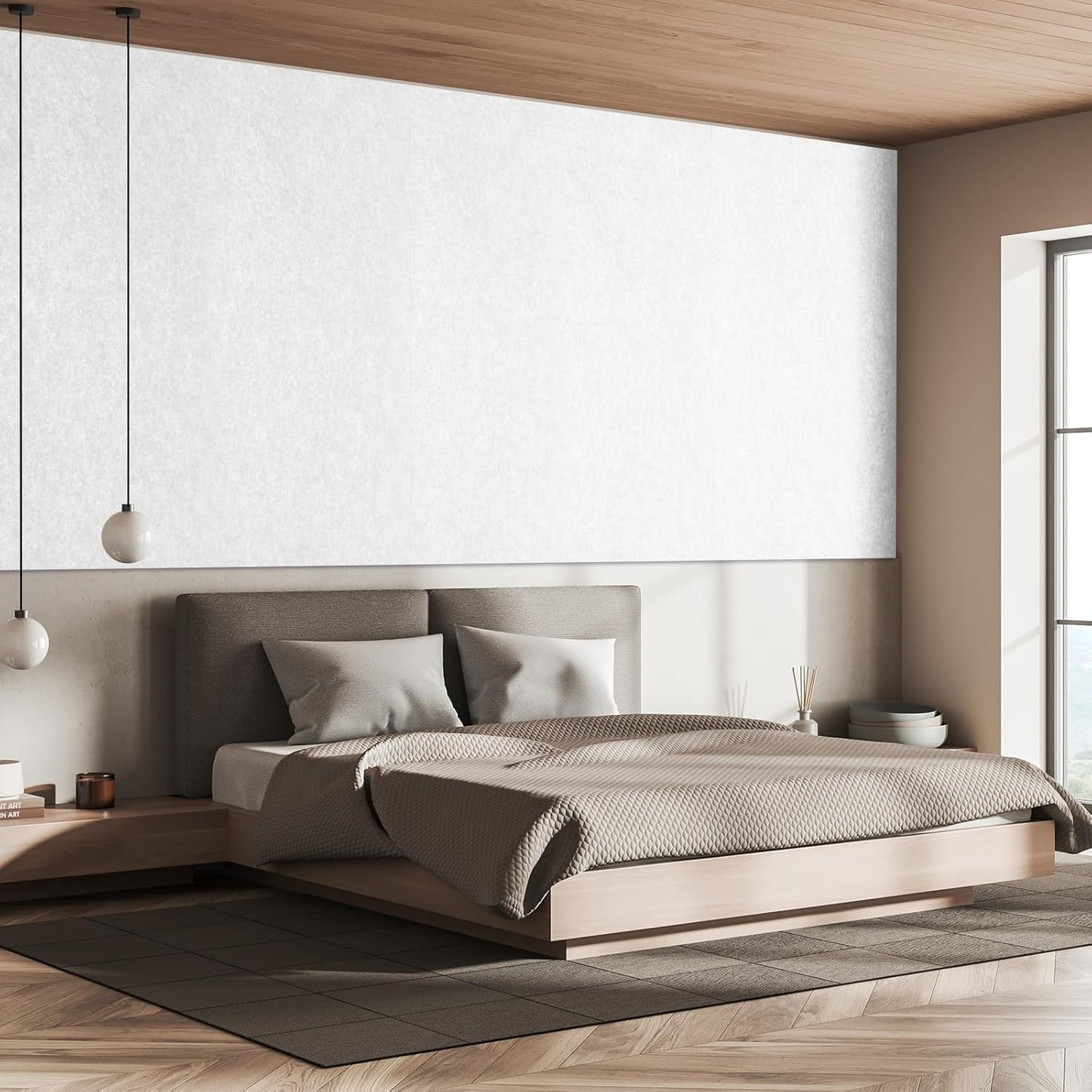 Frienda 6 Pack Large Acoustic Panels 47 x 24 x 0.4 Inch Fabric Wrapped Sound Proof Self-adhesive High Density Foam Panels for Recording Studio Acoustical Treatments Home Office(White)