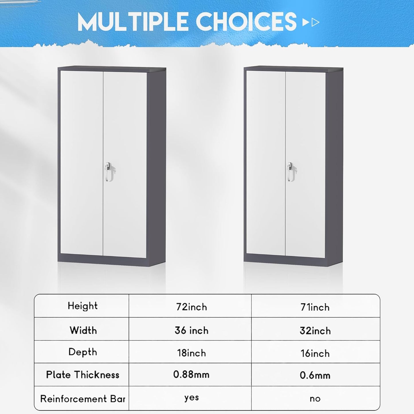 Greenvelly Metal Garage Storage Cabinet, Locking Steel Cabinet with 2 Doors and 4 Adjustable Shelves, Metal Tool Cabinets, Lockable File Cabinet for Home Office, Garage, School (Gray White)